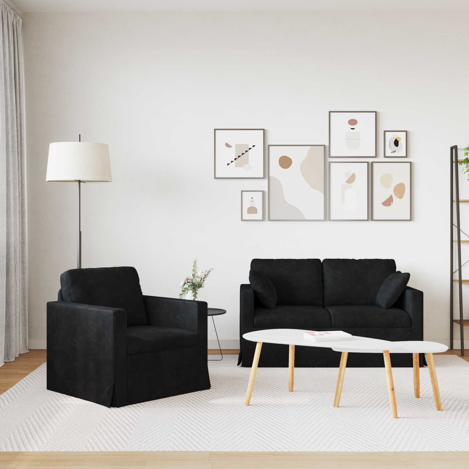 Σετ Καναπέ 2 pcs Μαύρο 138 x 78 x 80 εκ Βελούδο - Pakobazaar