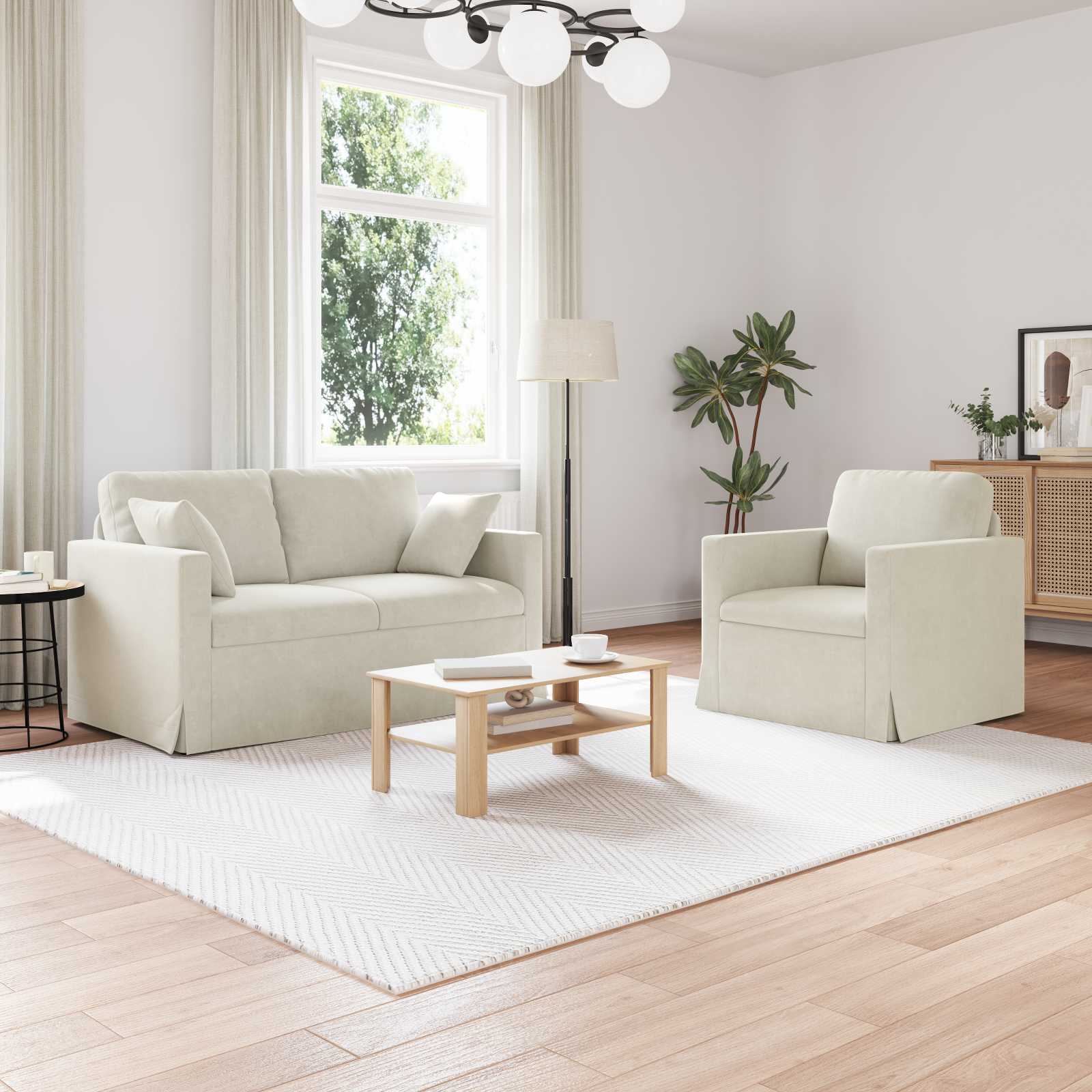 Σετ Καναπέ 2 pcs Κρεμ 138 x 78 x 80 εκ Βελούδο - Pakobazaar
