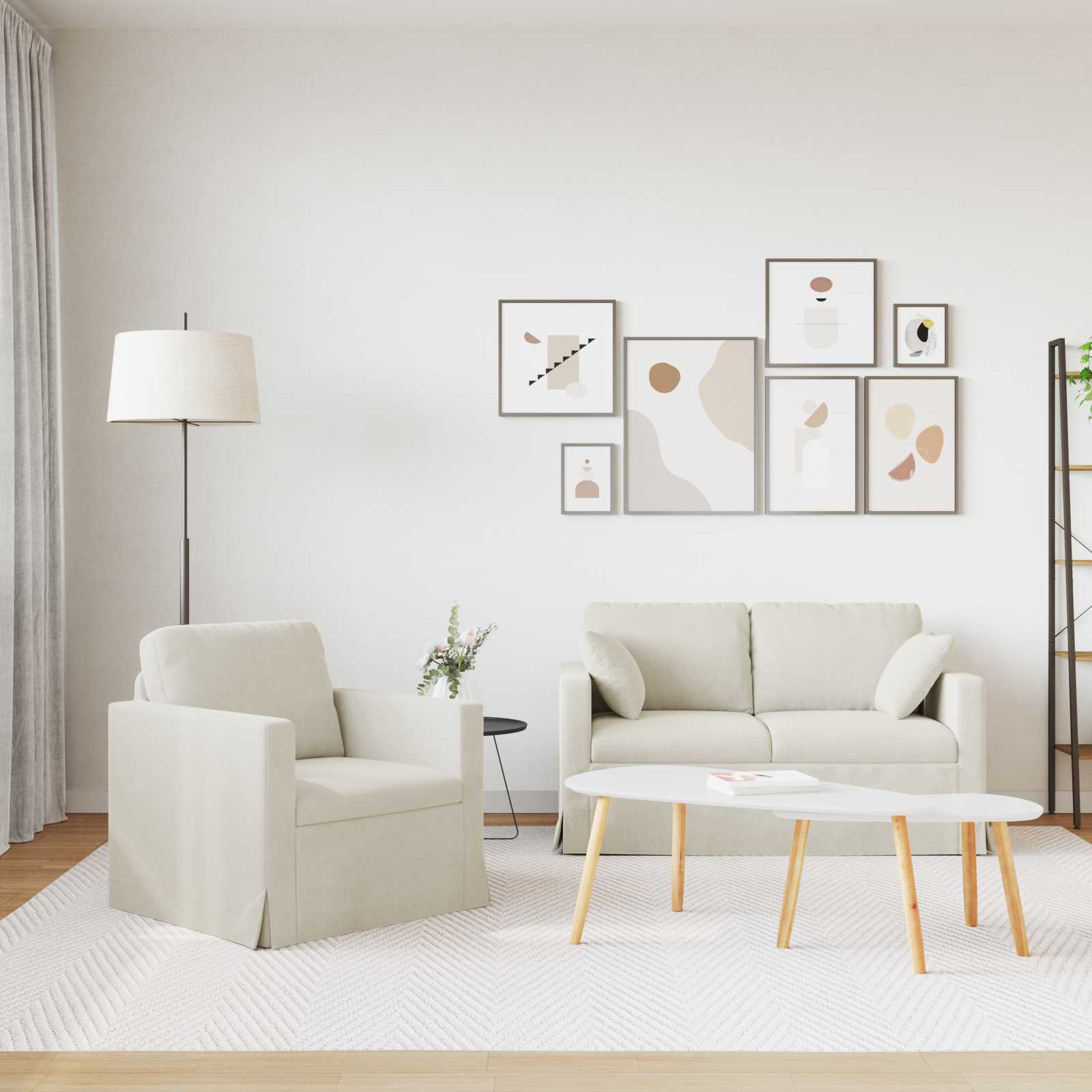 Σετ Καναπέ 2 pcs Κρεμ 138 x 78 x 80 εκ Βελούδο - Pakobazaar