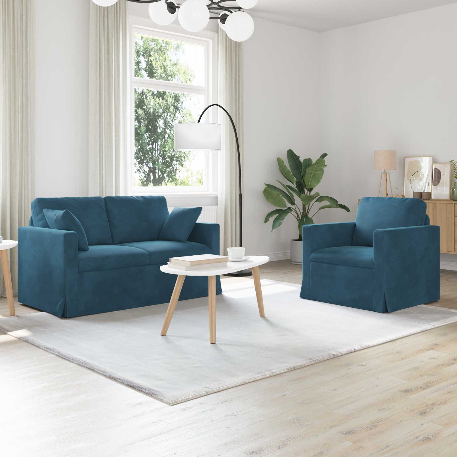 Σετ Καναπέ 2 pcs Μπλε 138 x 78 x 80 εκ Βελούδο - Pakobazaar