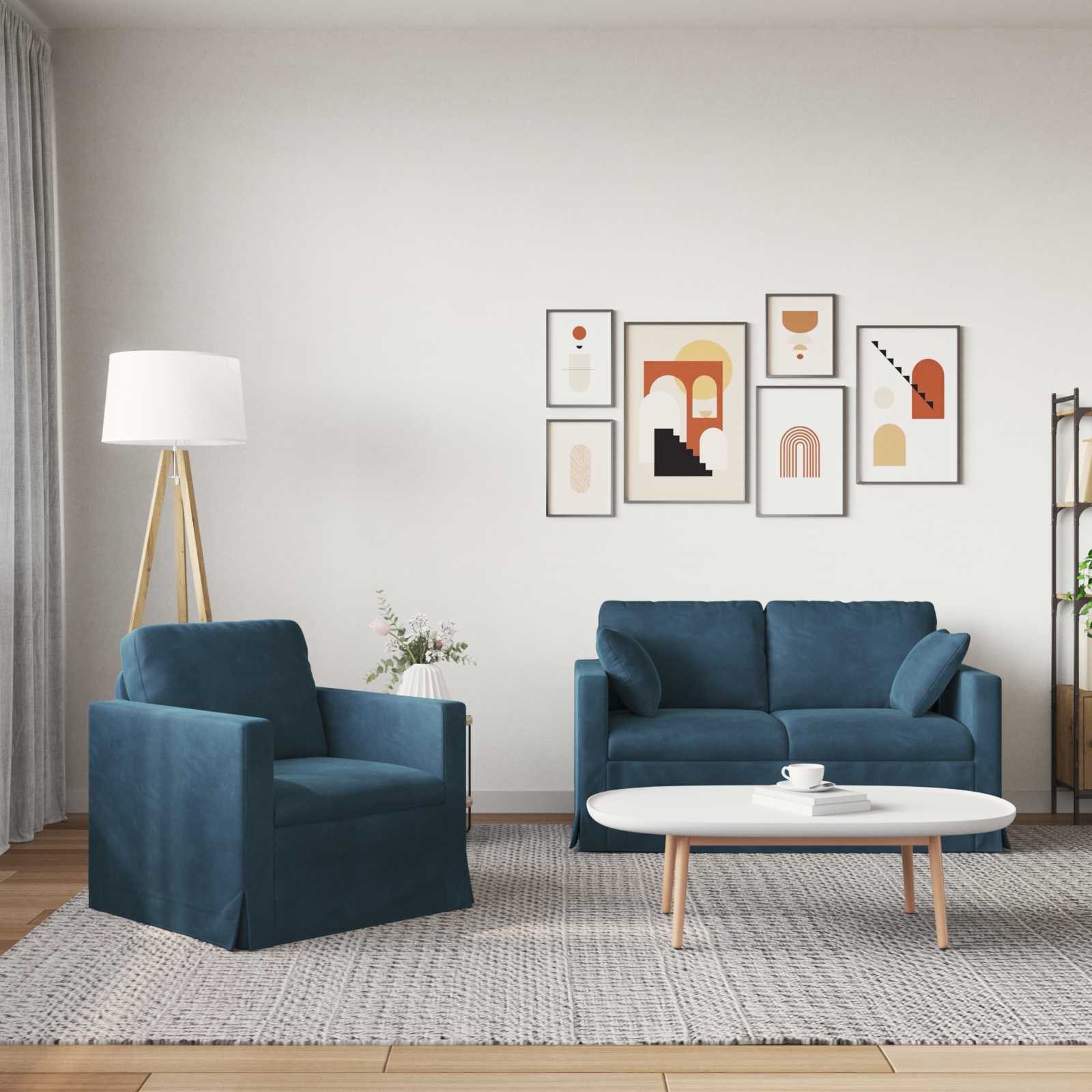 Σετ Καναπέ 2 pcs Μπλε 138 x 78 x 80 εκ Βελούδο - Pakobazaar