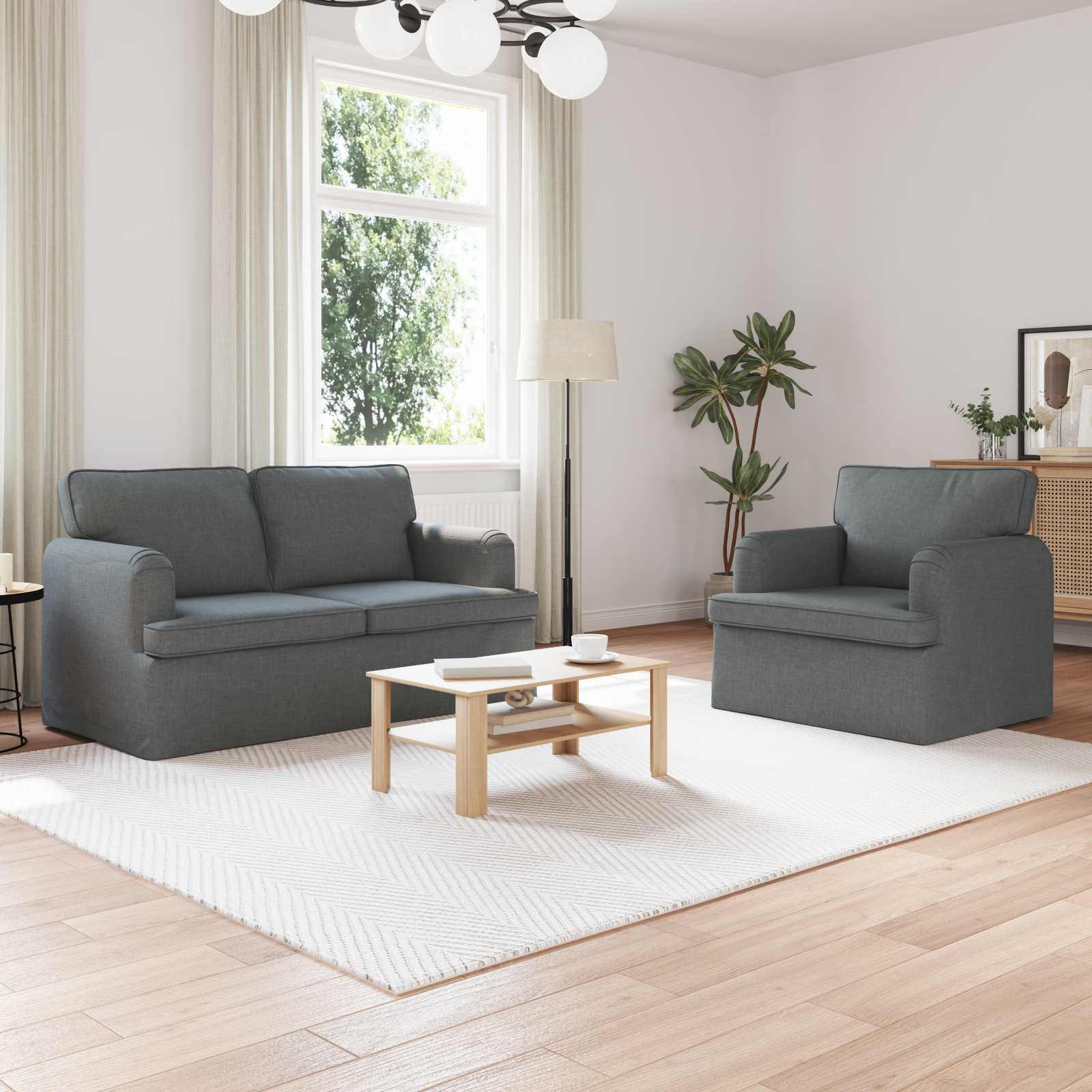 Καναπές 2 pcs Σκούρο Γκρι 144 x 80 x 85 εκ ύφασμα - Pakobazaar