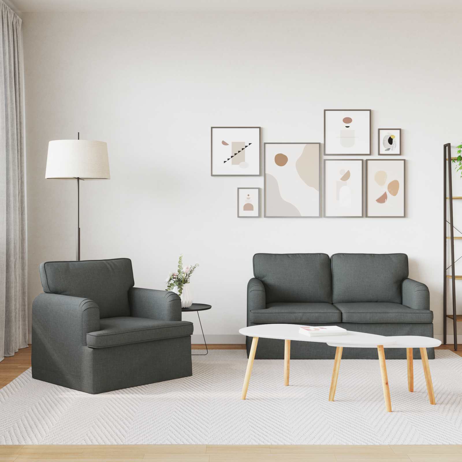 Καναπές 2 pcs Σκούρο Γκρι 144 x 80 x 85 εκ ύφασμα - Pakobazaar