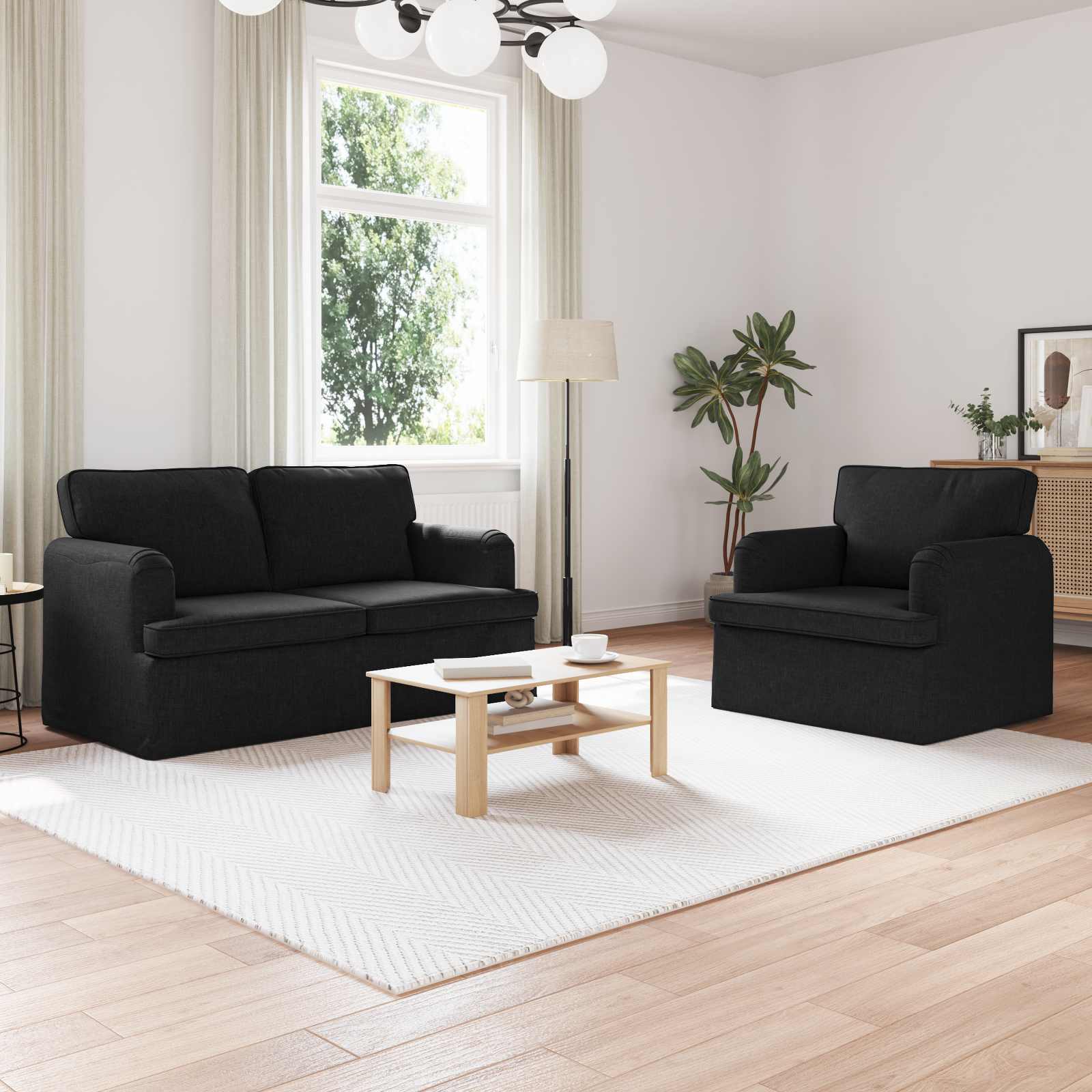 Καναπές 2 pcs Μαύρο 144 x 80 x 85 εκ ύφασμα - Pakobazaar