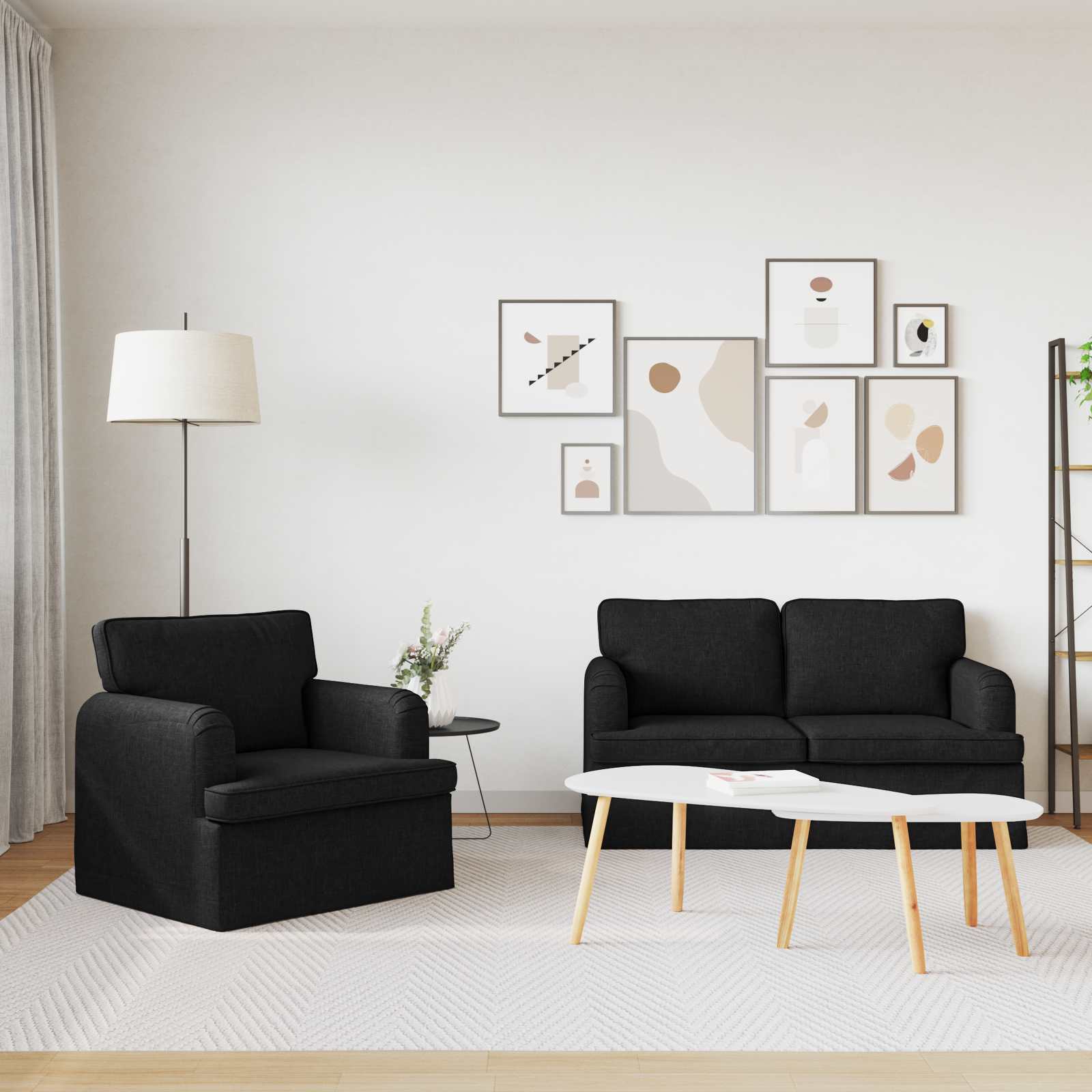 Καναπές 2 pcs Μαύρο 144 x 80 x 85 εκ ύφασμα - Pakobazaar
