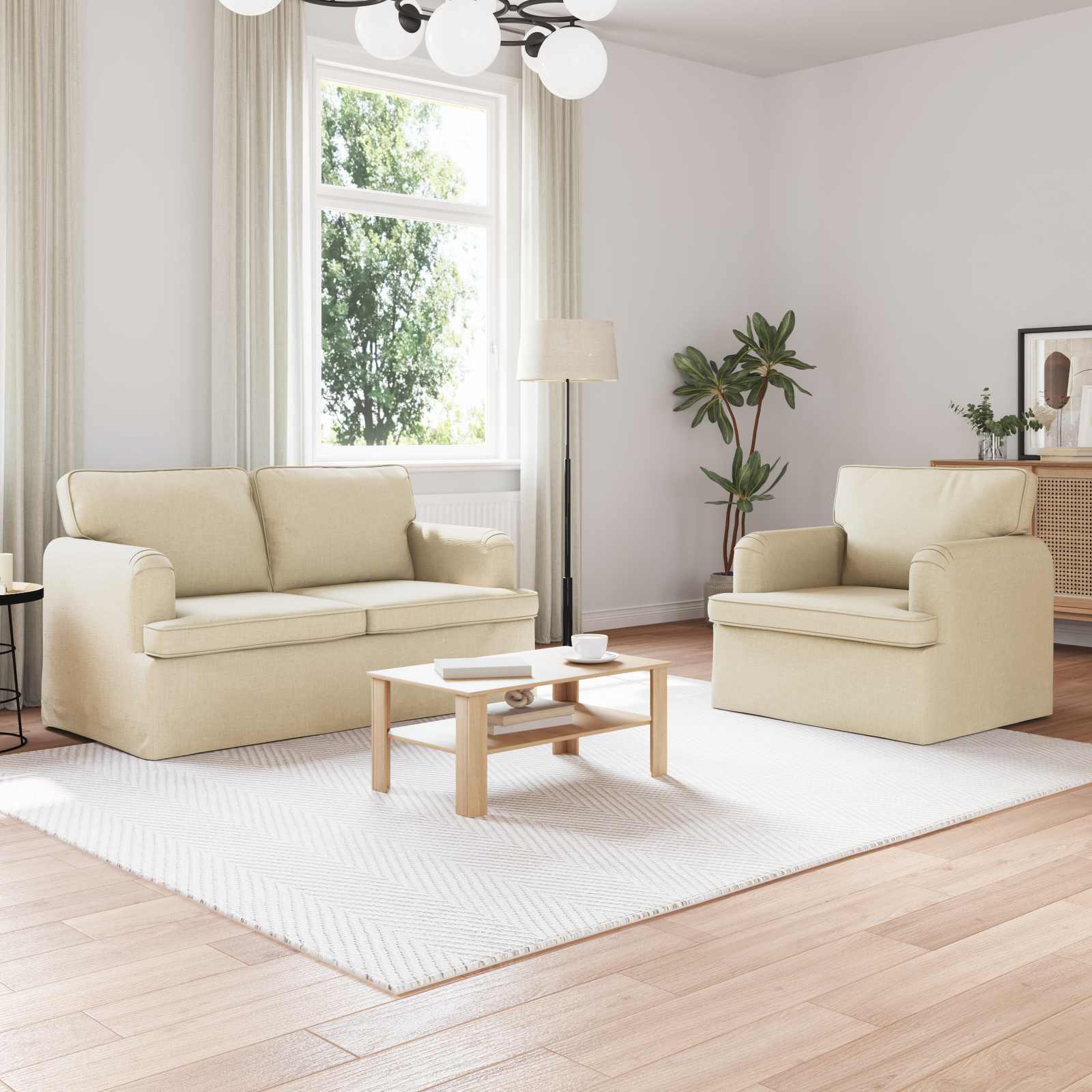 Καναπές 2 pcs Κρεμ 144 x 80 x 85 εκ ύφασμα - Pakobazaar