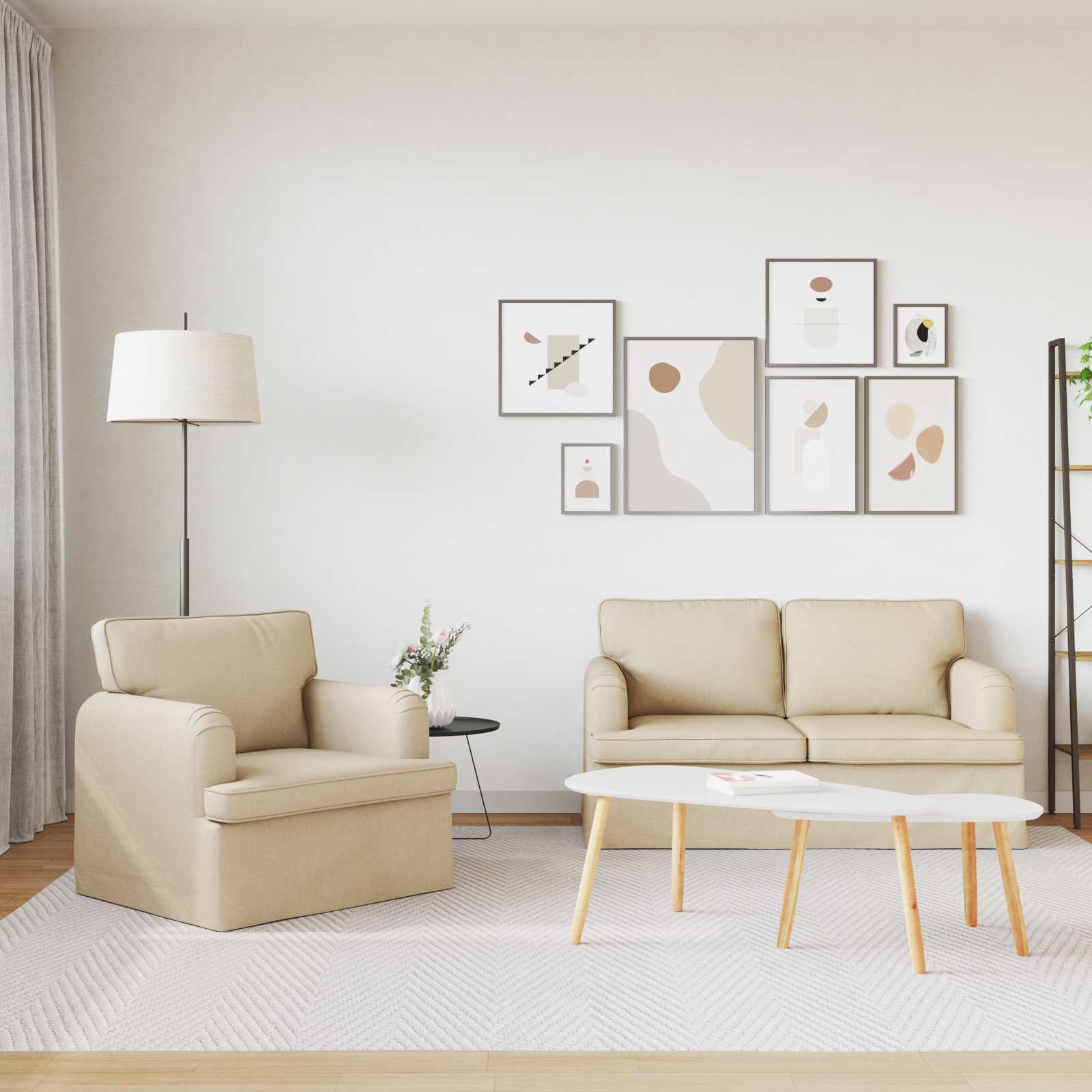 Καναπές 2 pcs Κρεμ 144 x 80 x 85 εκ ύφασμα - Pakobazaar