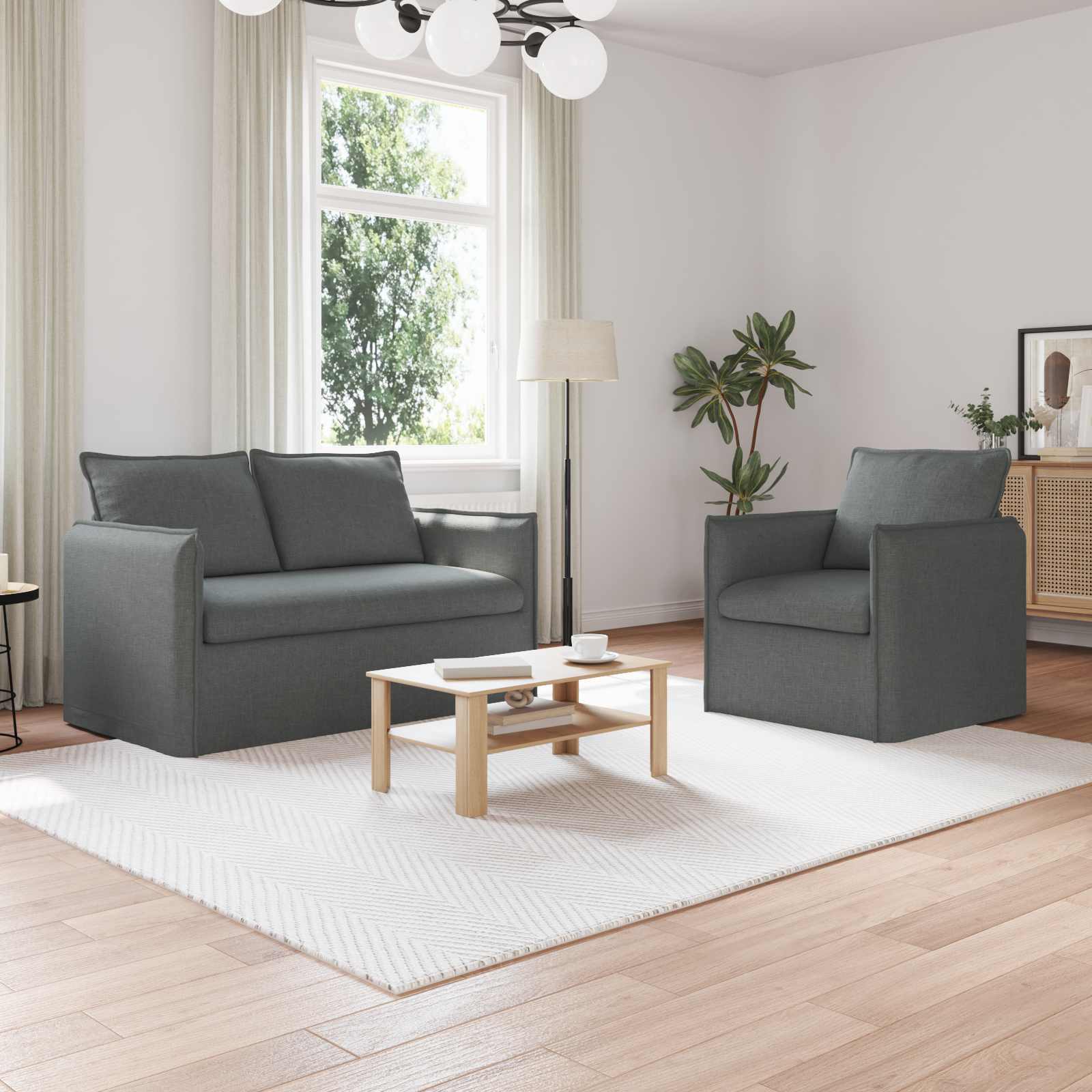 Καναπές 2 pcs Σκούρο Γκρι 196 x 82 x 85 εκ ύφασμα - Pakobazaar