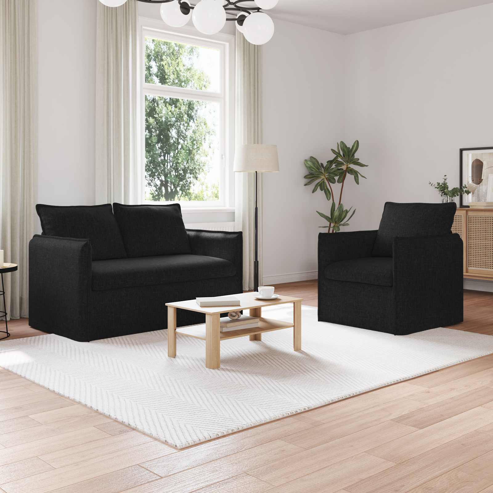 Καναπές 2 pcs Μαύρο 196 x 82 x 85 εκ ύφασμα - Pakobazaar