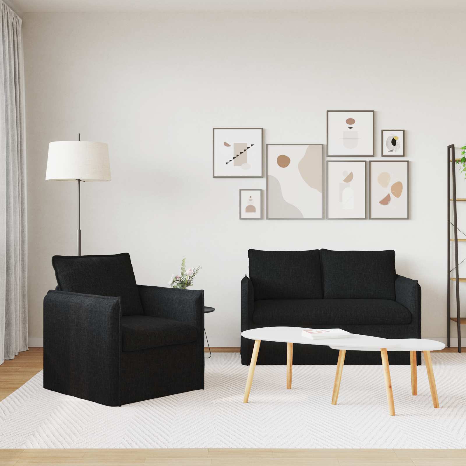 Καναπές 2 pcs Μαύρο 196 x 82 x 85 εκ ύφασμα - Pakobazaar