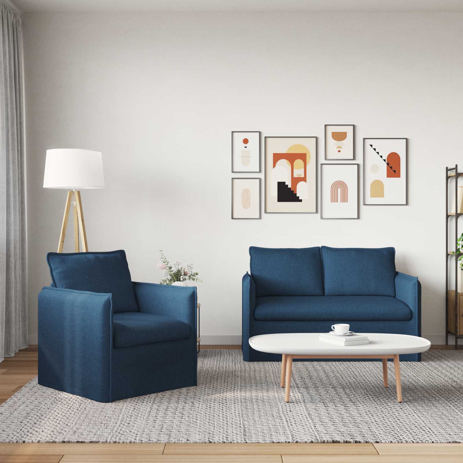 Καναπές 2 pcs Μπλε 196 x 82 x 85 εκ ύφασμα - Pakobazaar