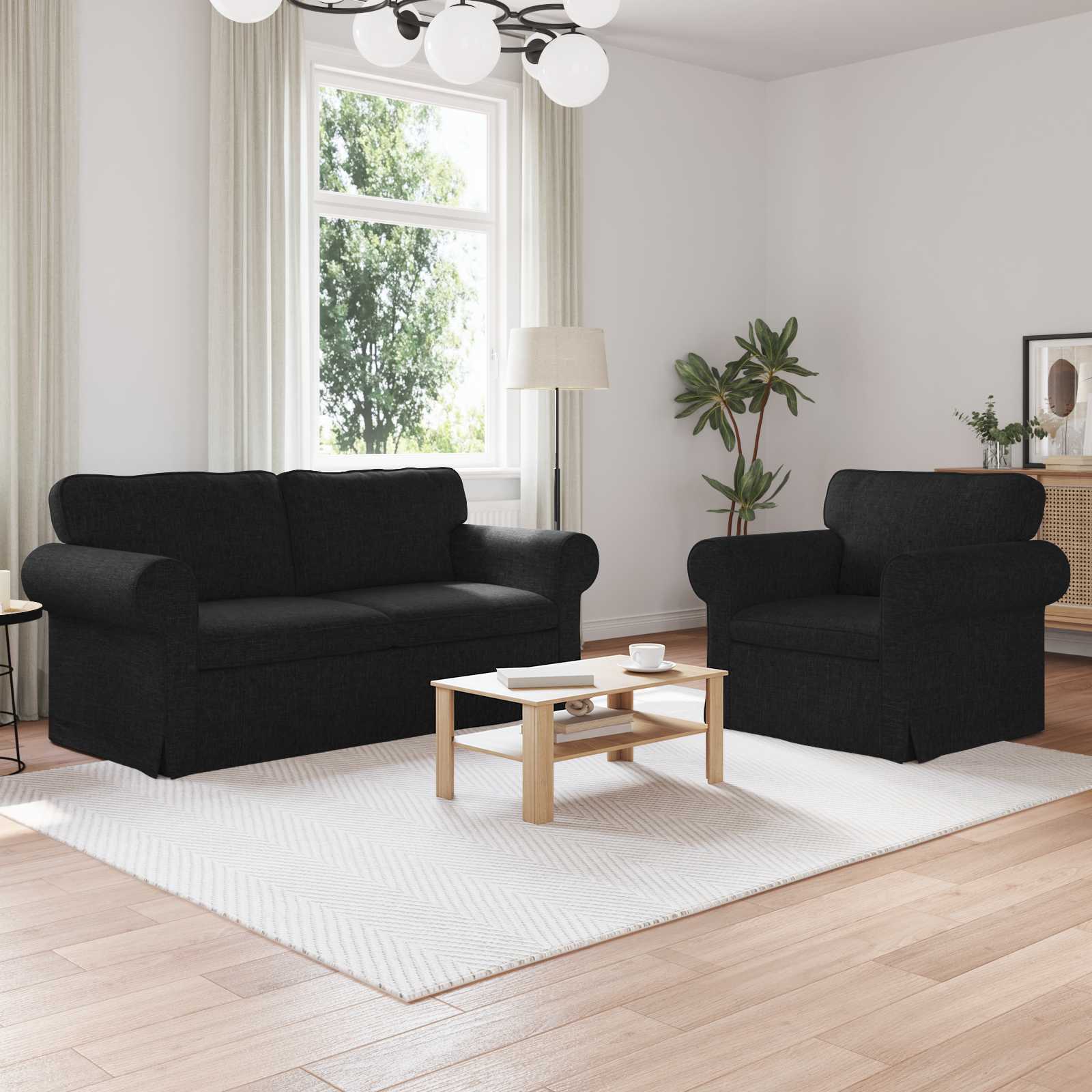 Καναπές 2 pcs Μαύρο 175 x 82 x 80 εκ ύφασμα - Pakobazaar