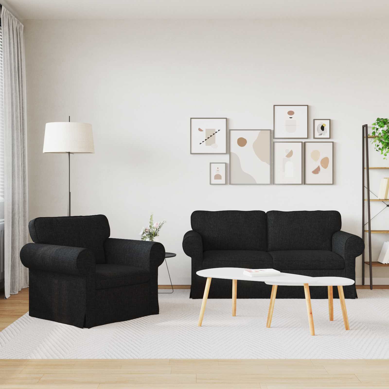 Καναπές 2 pcs Μαύρο 175 x 82 x 80 εκ ύφασμα - Pakobazaar
