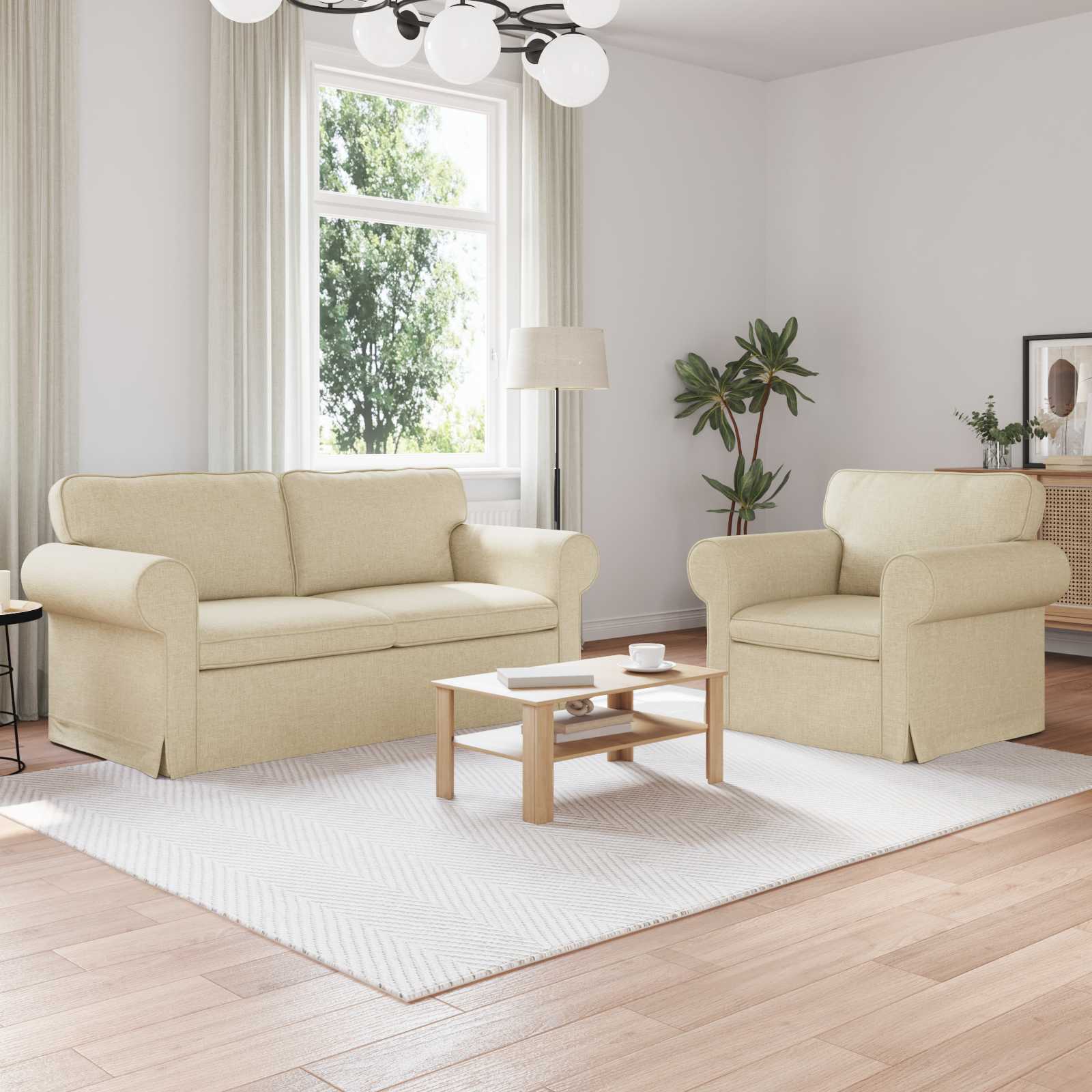 Καναπές 2 pcs Κρεμ 175 x 82 x 80 εκ ύφασμα - Pakobazaar
