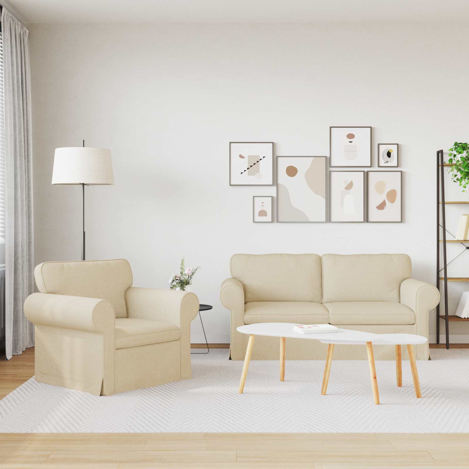 Καναπές 2 pcs Κρεμ 175 x 82 x 80 εκ ύφασμα - Pakobazaar