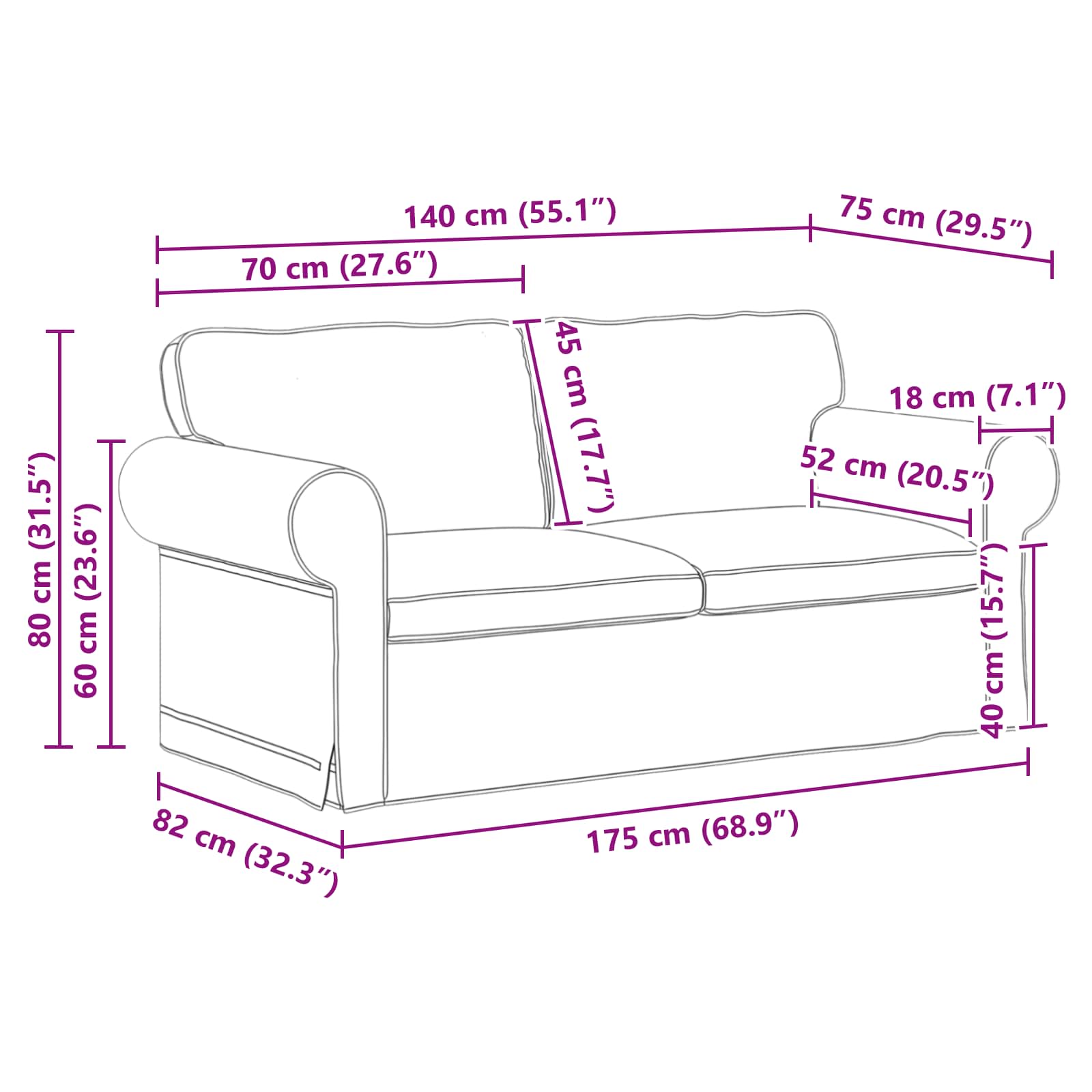 Καναπές 2 pcs Κρεμ 175 x 82 x 80 εκ ύφασμα - Pakobazaar