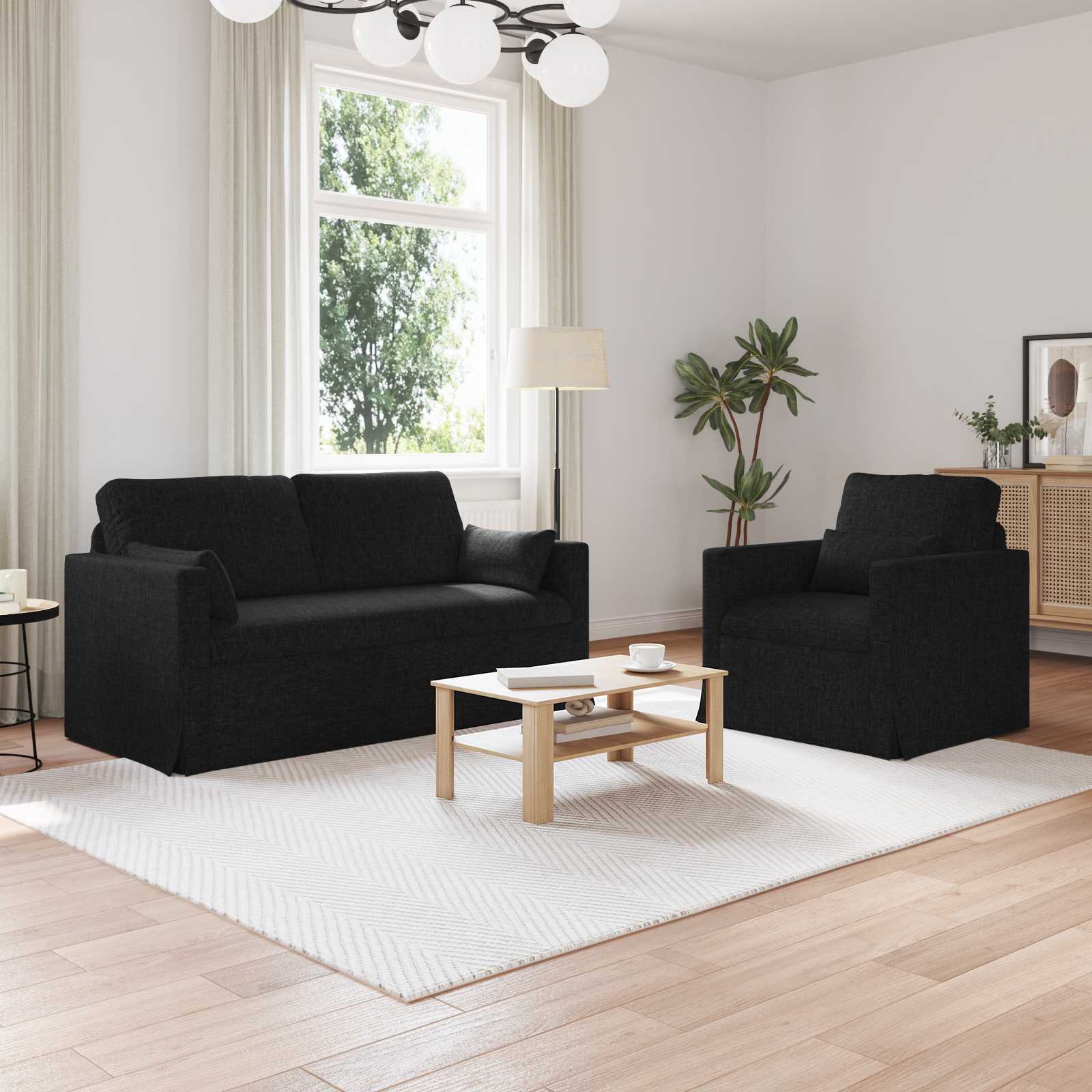 Καναπές 2 pcs Μαύρο 158 x 78 x 80 εκ ύφασμα - Pakobazaar