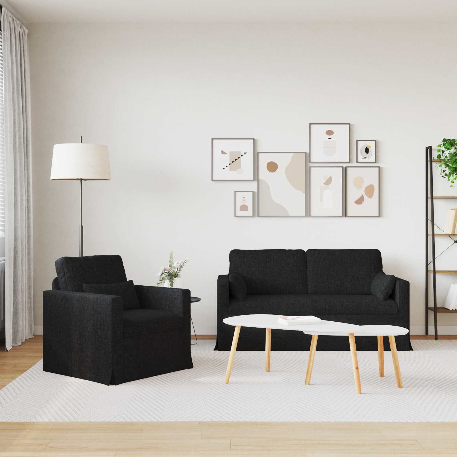 Καναπές 2 pcs Μαύρο 158 x 78 x 80 εκ ύφασμα - Pakobazaar