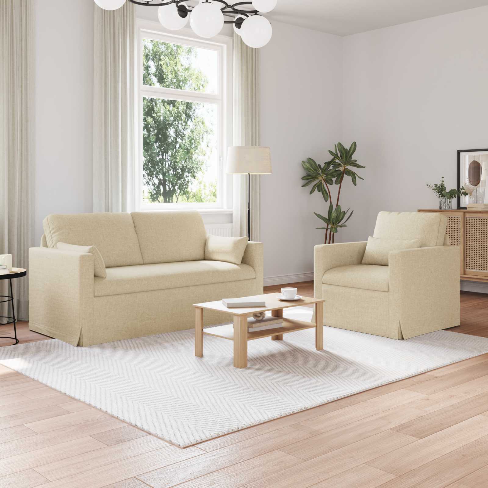 Καναπές 2 pcs Κρεμ 158 x 78 x 80 εκ ύφασμα - Pakobazaar