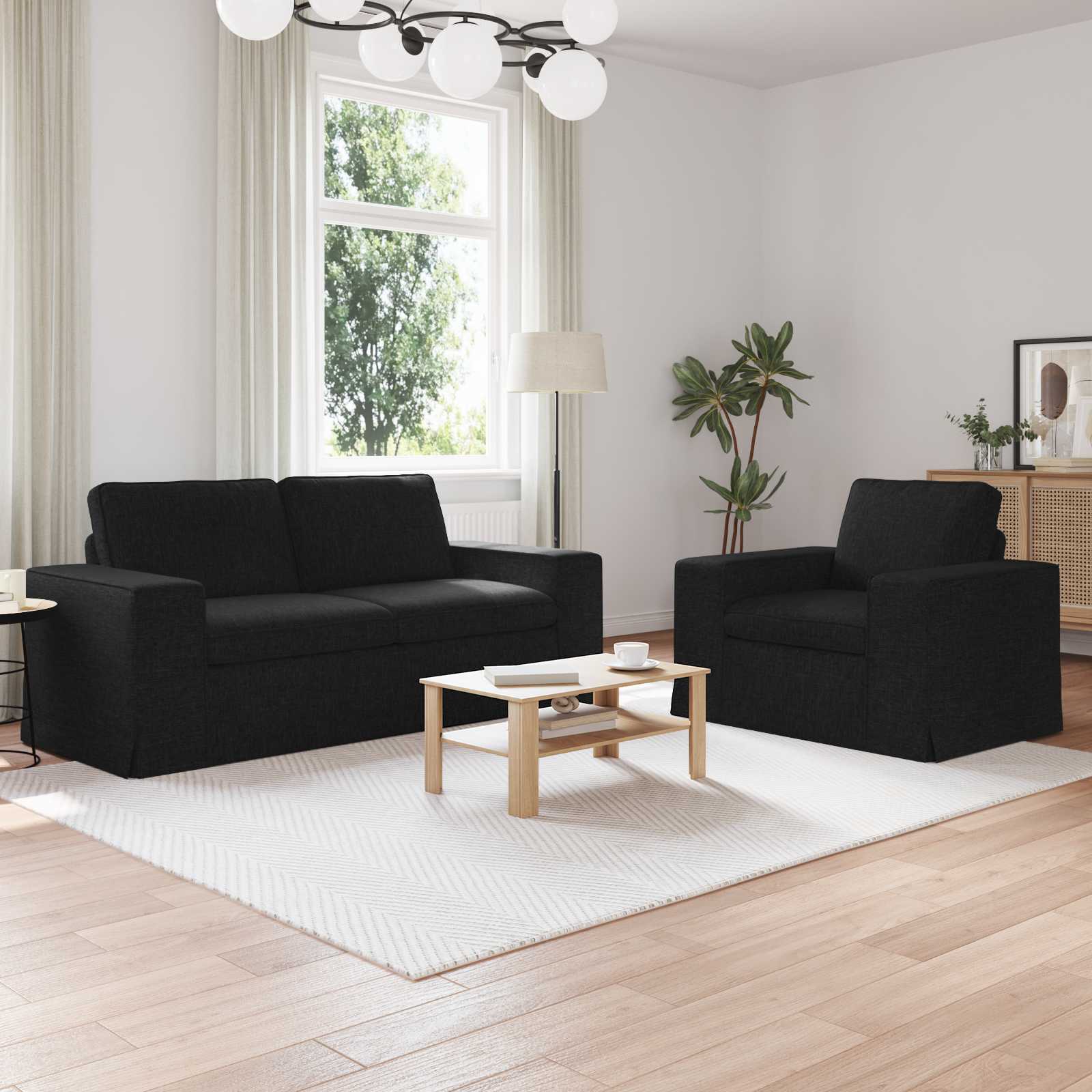 Καναπές 2 pcs Μαύρο 182 x 80 x 82 εκ ύφασμα - Pakobazaar