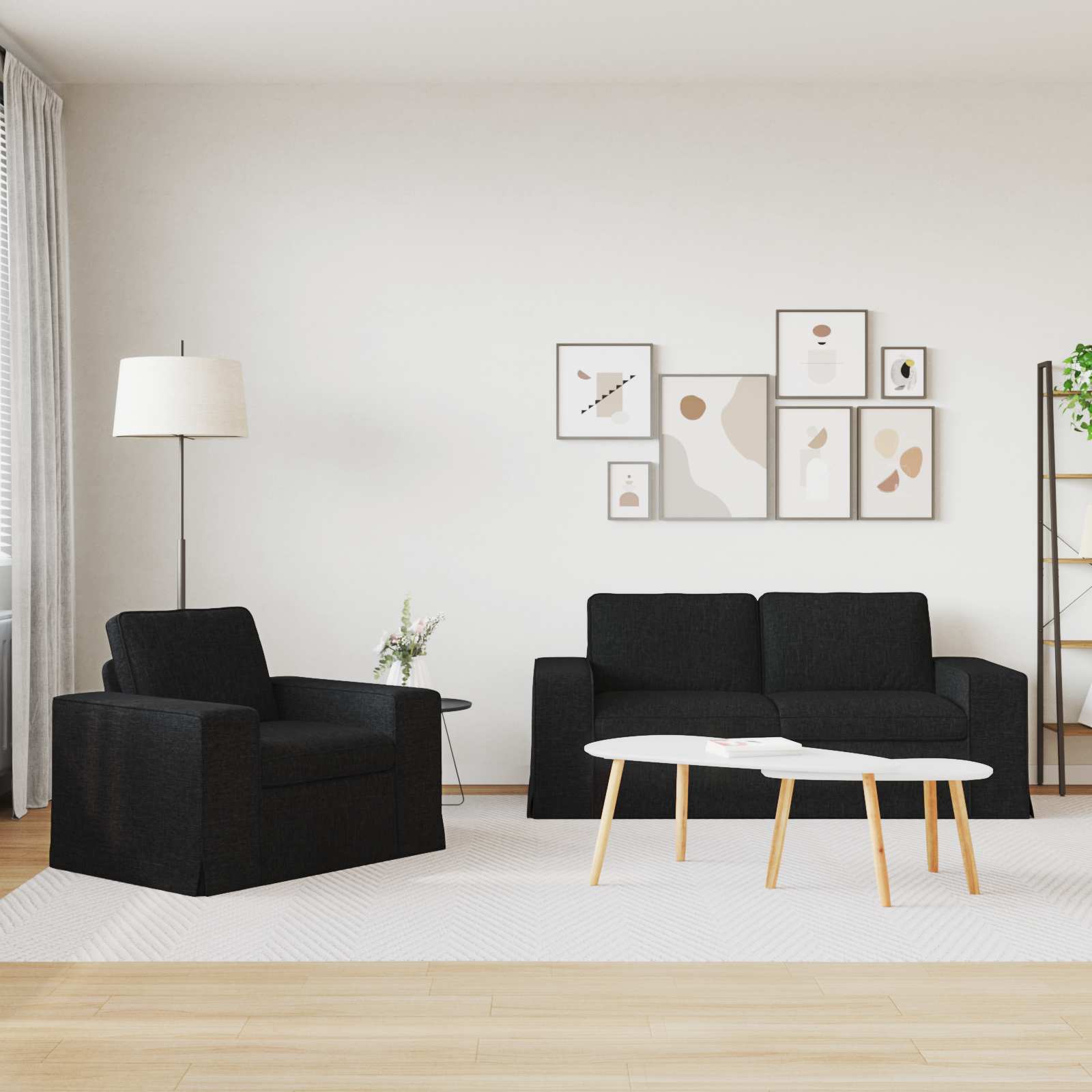 Καναπές 2 pcs Μαύρο 182 x 80 x 82 εκ ύφασμα - Pakobazaar