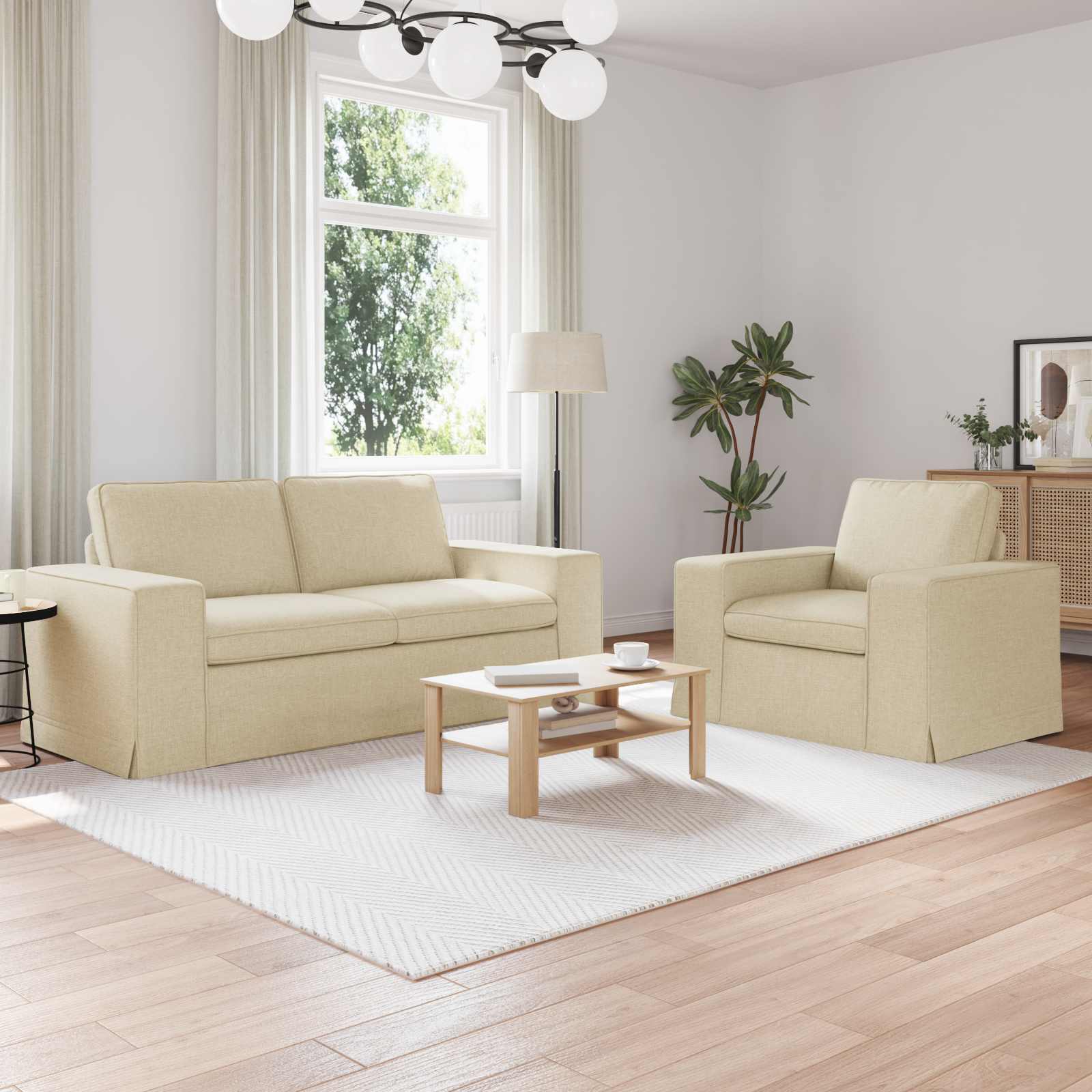 Καναπές 2 pcs Κρεμ 182 x 80 x 82 εκ ύφασμα - Pakobazaar