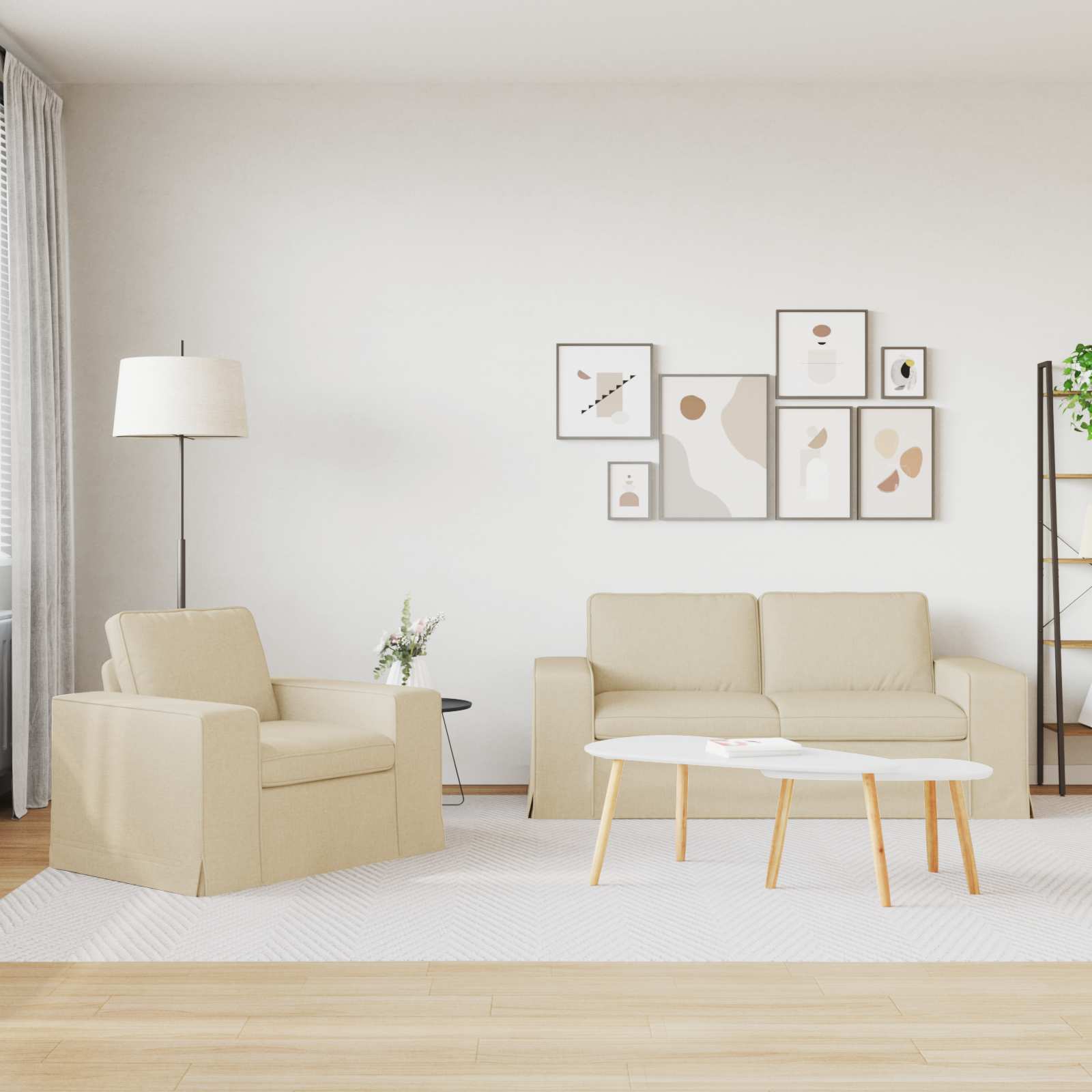 Καναπές 2 pcs Κρεμ 182 x 80 x 82 εκ ύφασμα - Pakobazaar