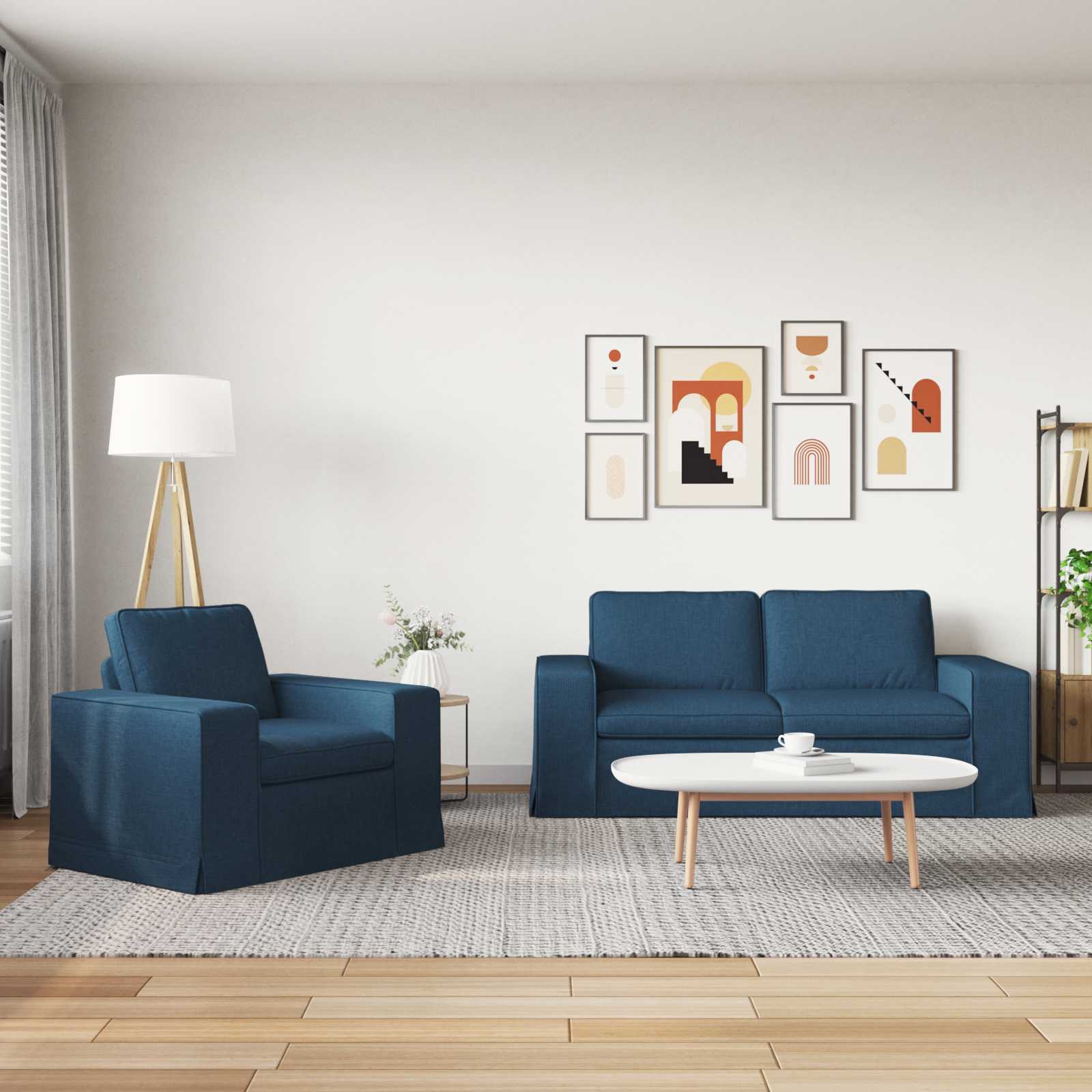 Καναπές 2 pcs Μπλε 182 x 80 x 82 εκ ύφασμα - Pakobazaar
