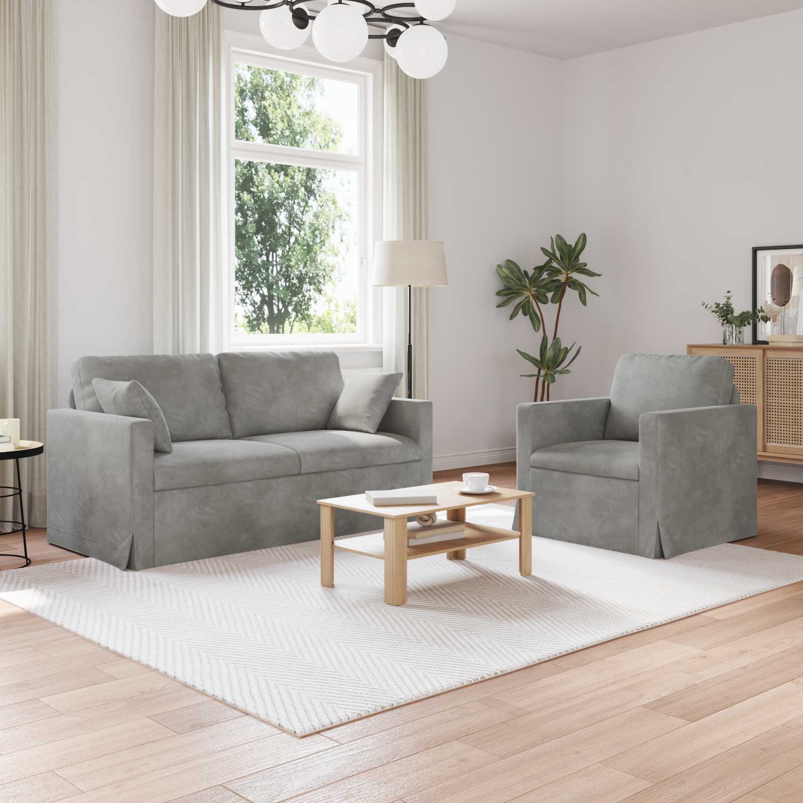 Καναπές 2 pcs Ανοιχτό γκρι 158 x 78 x 80 εκ Βελούδο - Pakobazaar