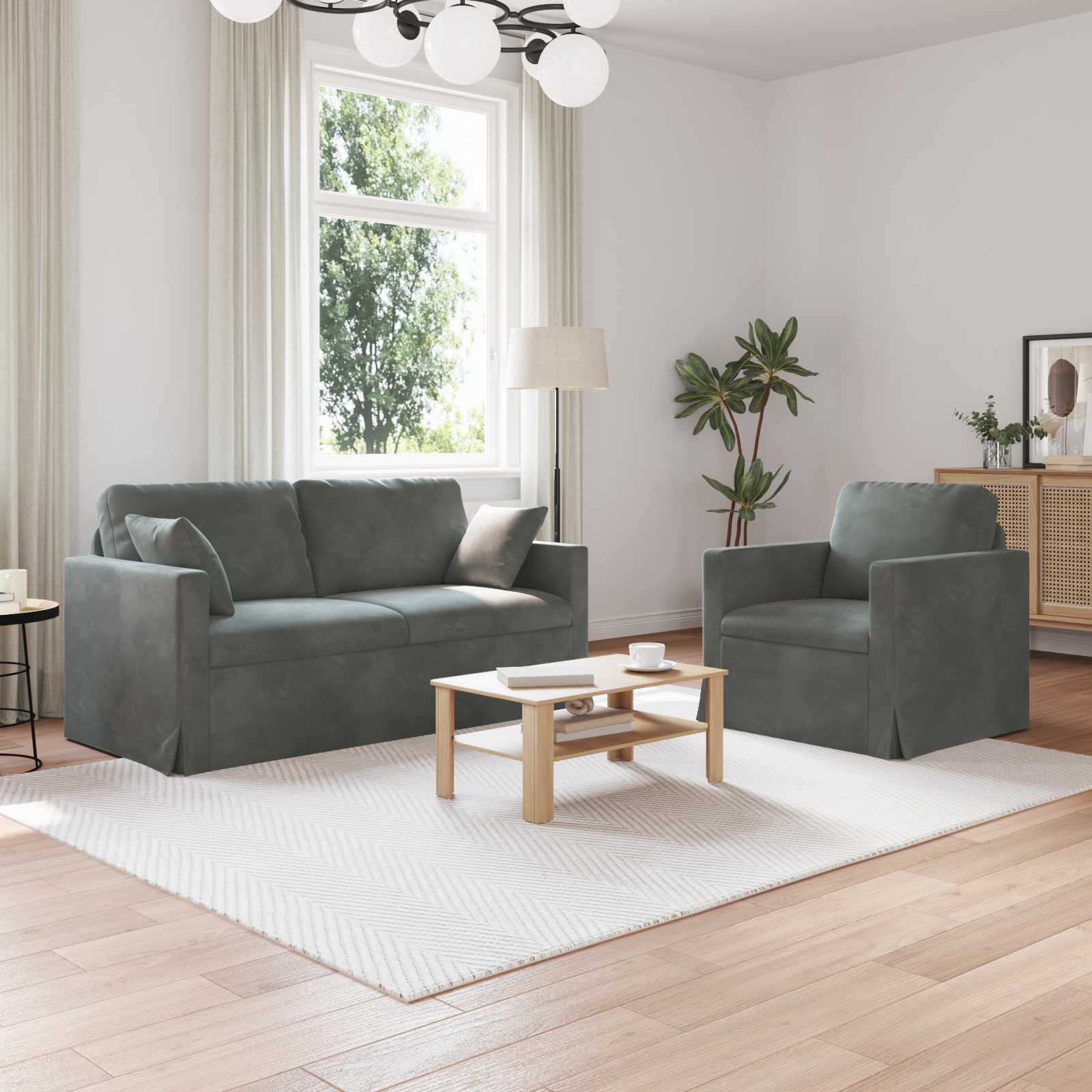 Καναπές 2 pcs Σκούρο Γκρι 158 x 78 x 80 εκ Βελούδο - Pakobazaar