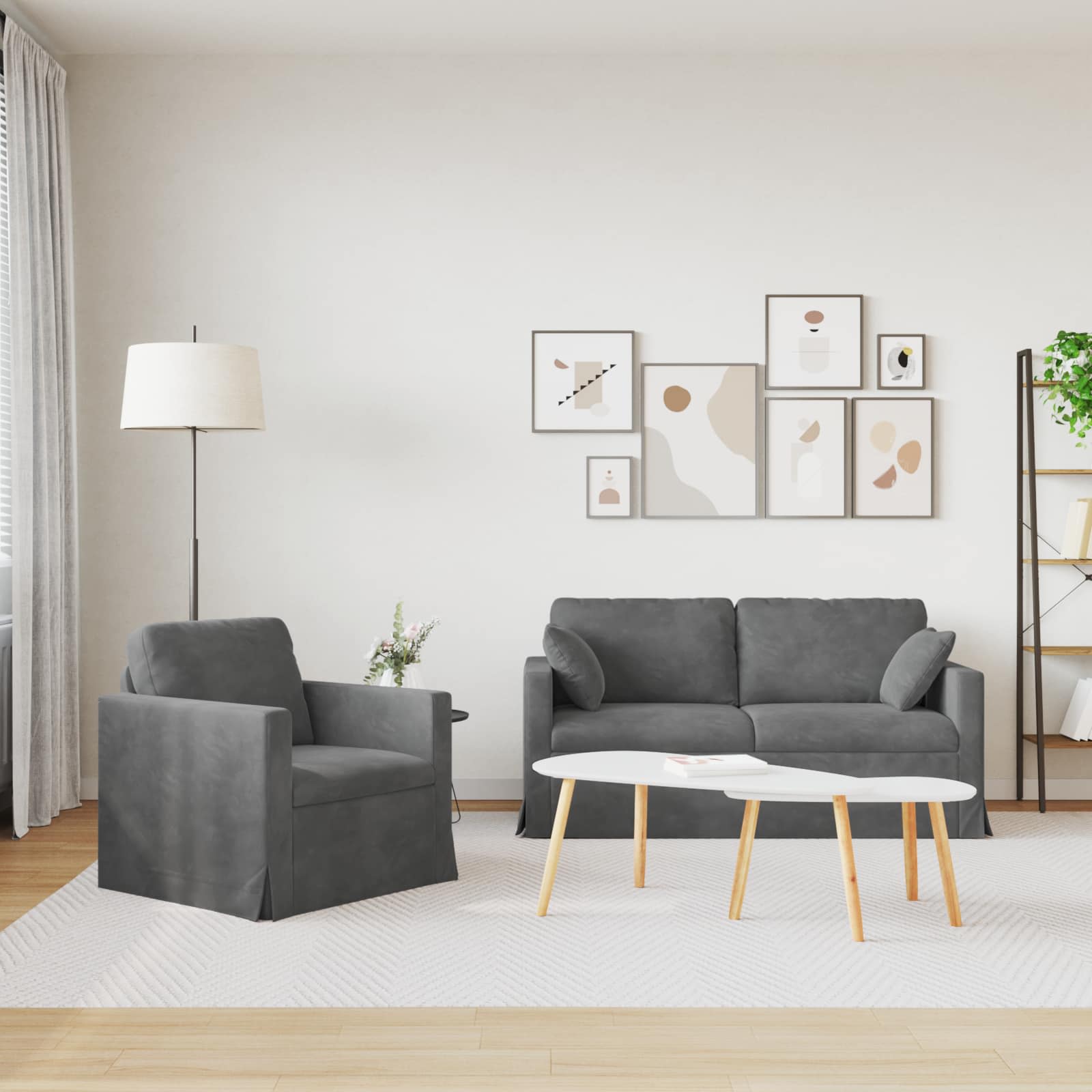 Καναπές 2 pcs Σκούρο Γκρι 158 x 78 x 80 εκ Βελούδο - Pakobazaar