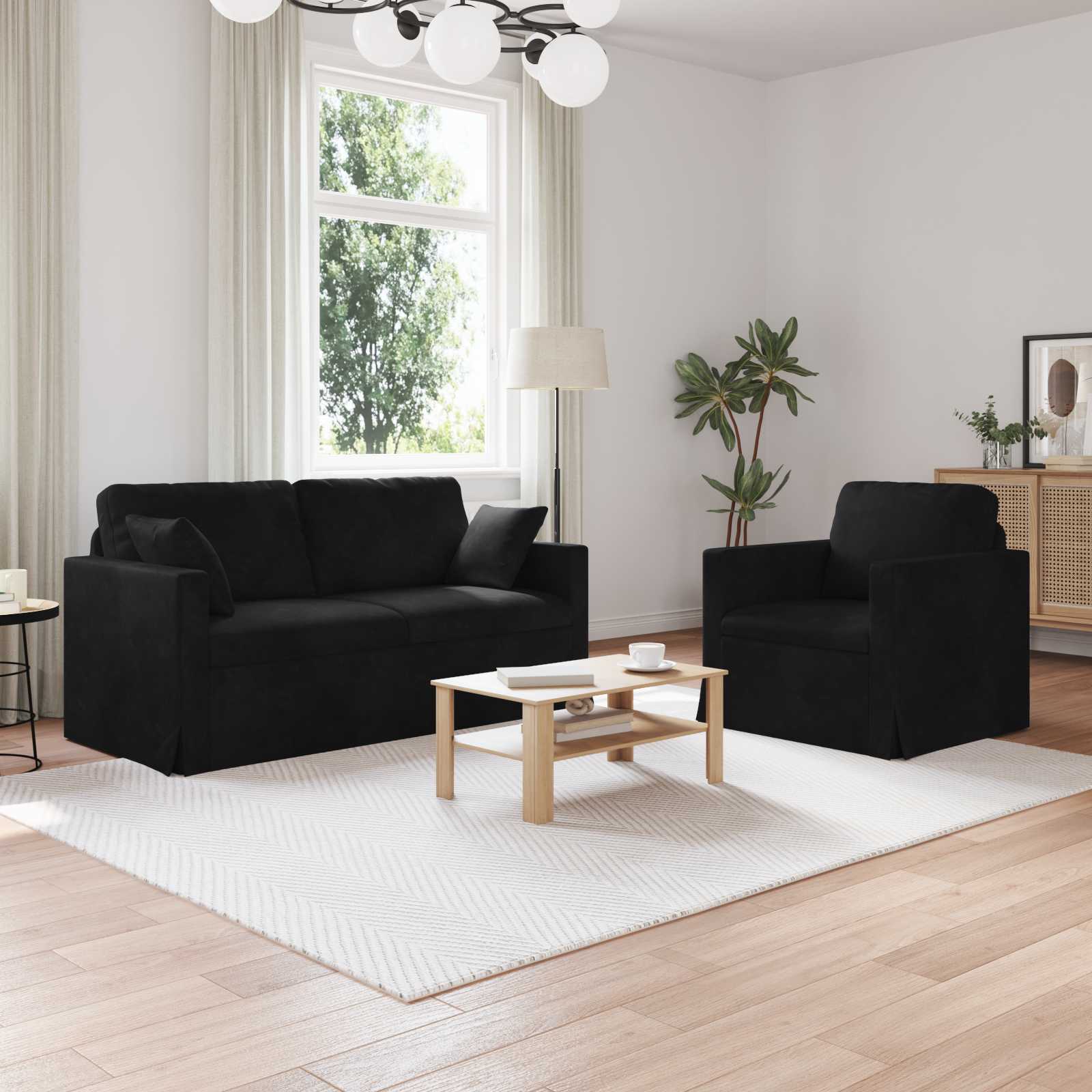 Καναπές 2 pcs Μαύρο 158 x 78 x 80 εκ Βελούδο - Pakobazaar