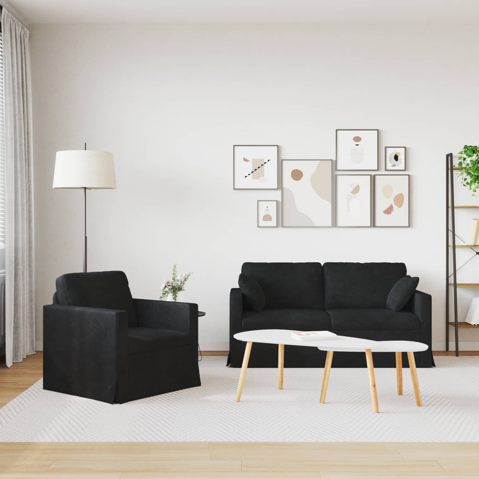 Καναπές 2 pcs Μαύρο 158 x 78 x 80 εκ Βελούδο - Pakobazaar