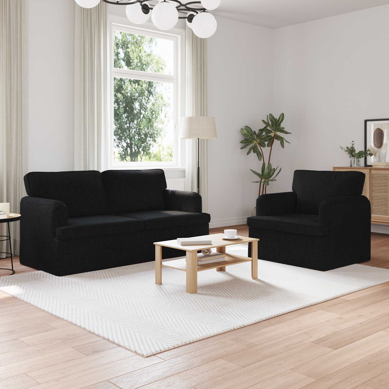 Καναπές 2 pcs Μαύρο 162 x 80 x 85 εκ ύφασμα - Pakobazaar