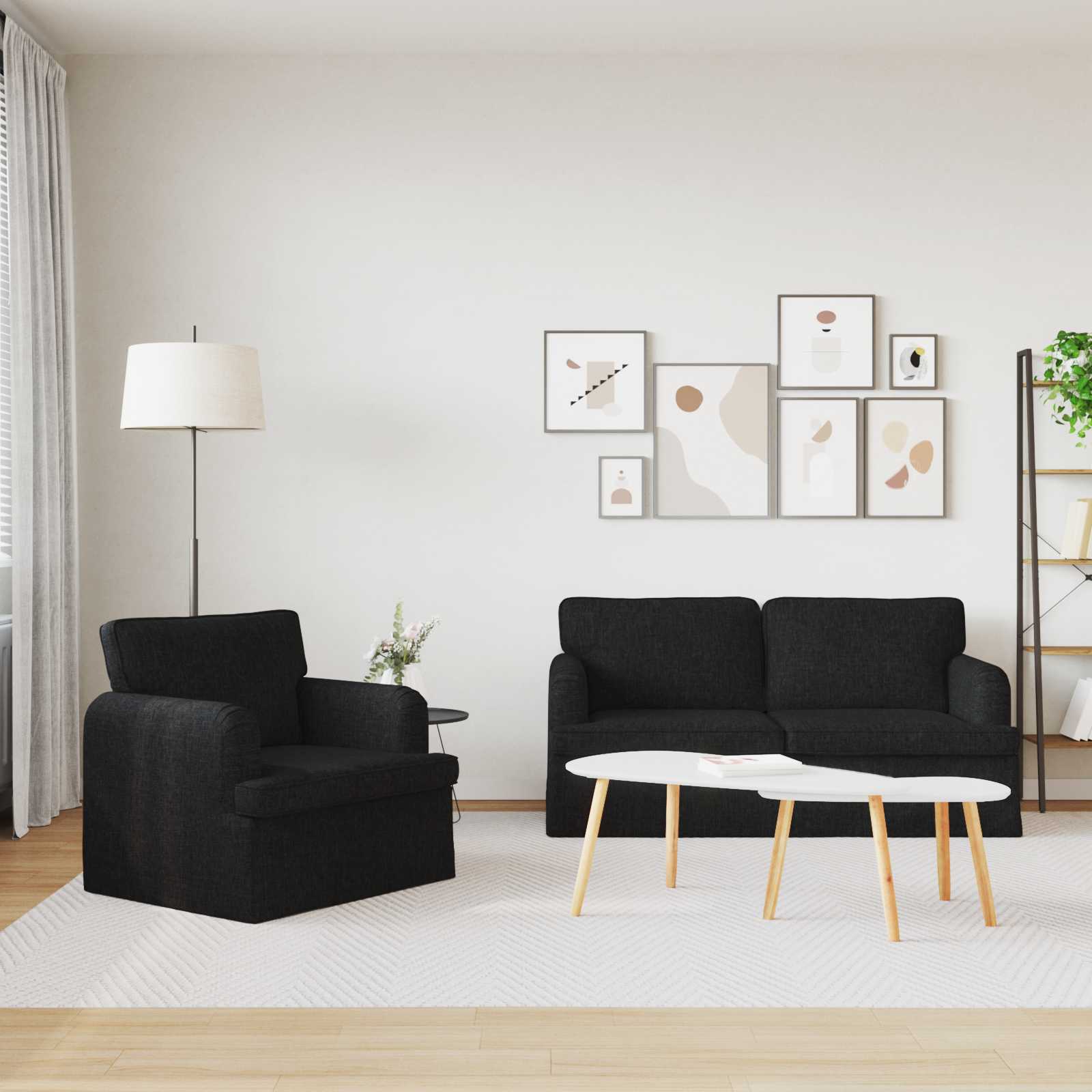 Καναπές 2 pcs Μαύρο 162 x 80 x 85 εκ ύφασμα - Pakobazaar