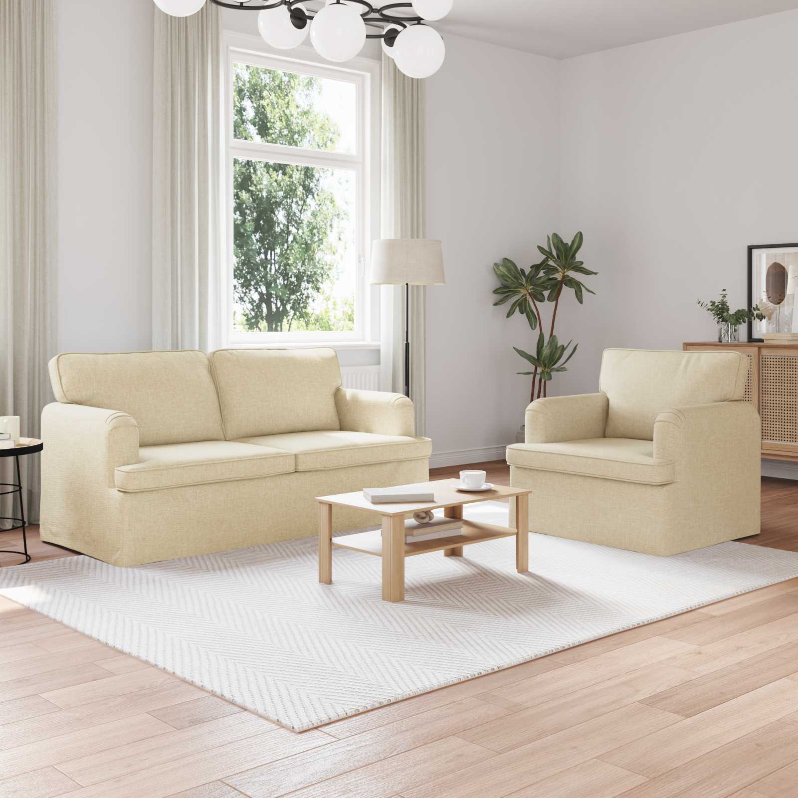 Καναπές 2 pcs Κρεμ 162 x 80 x 85 εκ ύφασμα - Pakobazaar