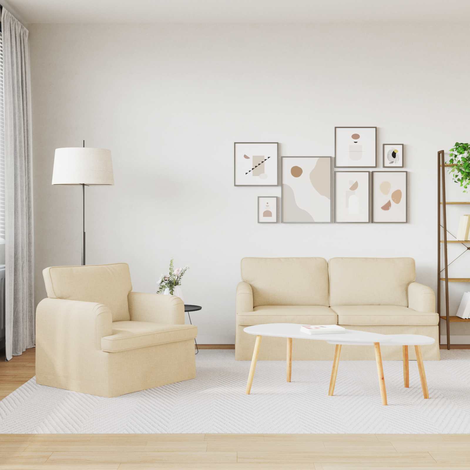 Καναπές 2 pcs Κρεμ 162 x 80 x 85 εκ ύφασμα - Pakobazaar