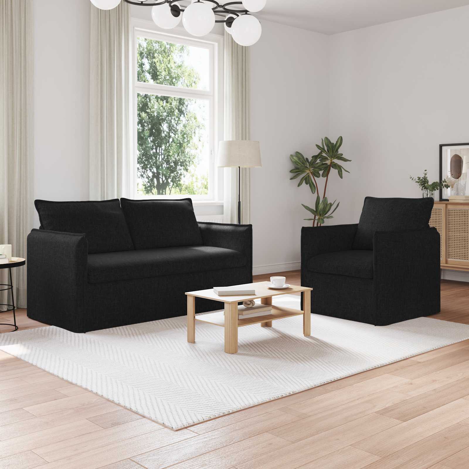 Καναπές 2 pcs Μαύρο 196 x 82 x 85 εκ ύφασμα - Pakobazaar