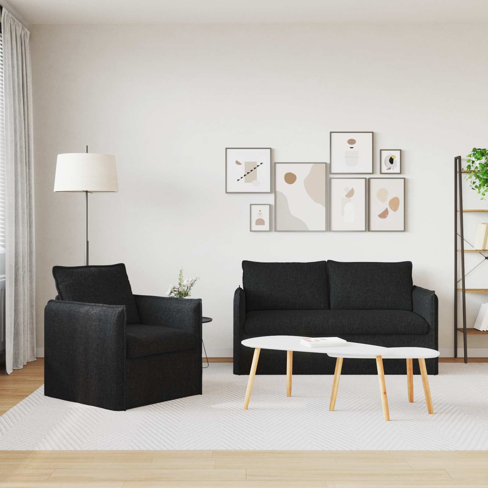 Καναπές 2 pcs Μαύρο 196 x 82 x 85 εκ ύφασμα - Pakobazaar