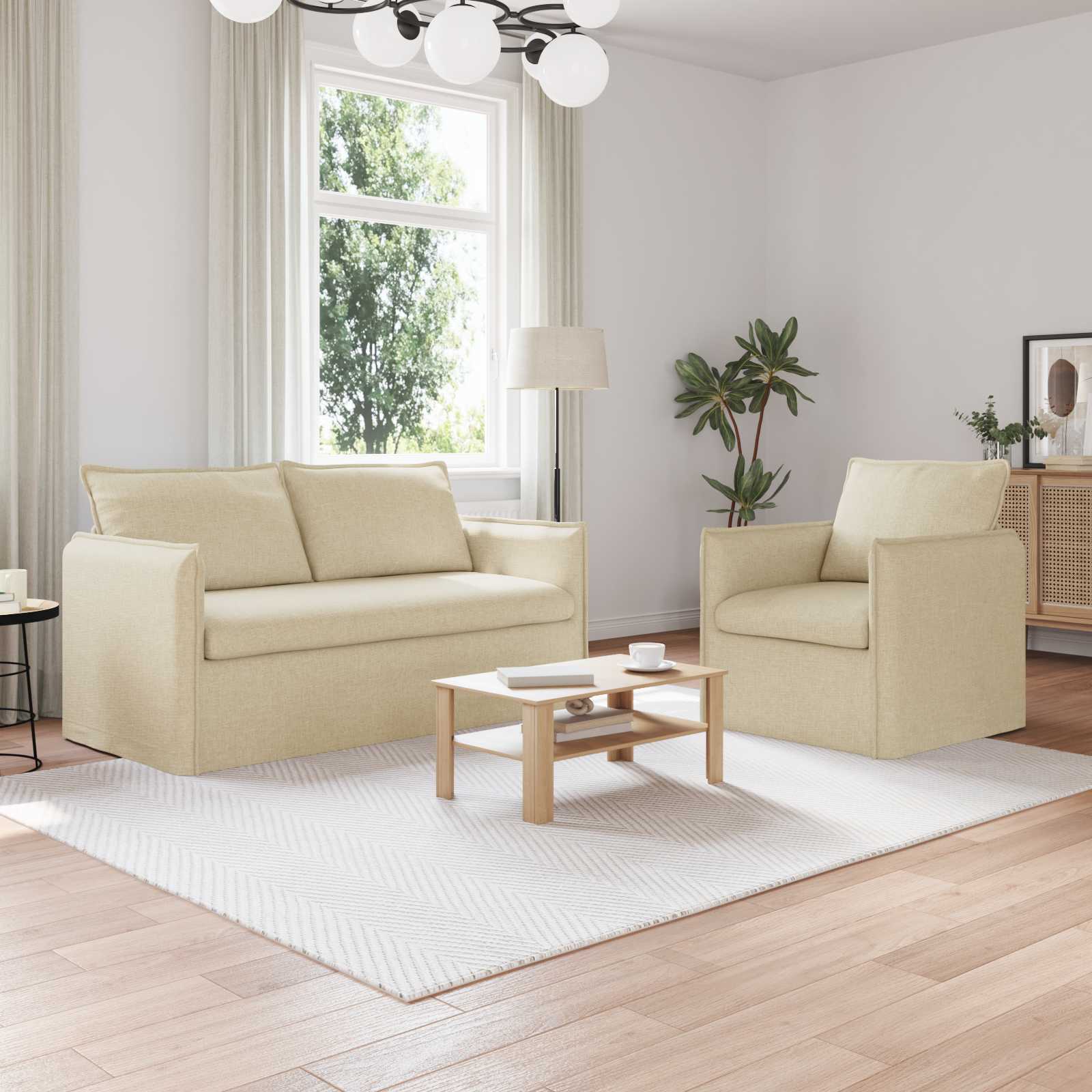 Καναπές 2 pcs Κρεμ 196 x 82 x 85 εκ ύφασμα - Pakobazaar