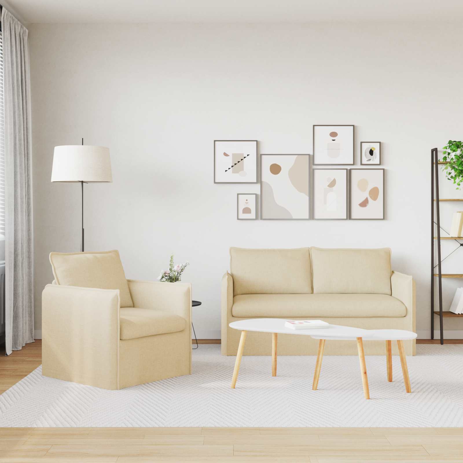 Καναπές 2 pcs Κρεμ 196 x 82 x 85 εκ ύφασμα - Pakobazaar