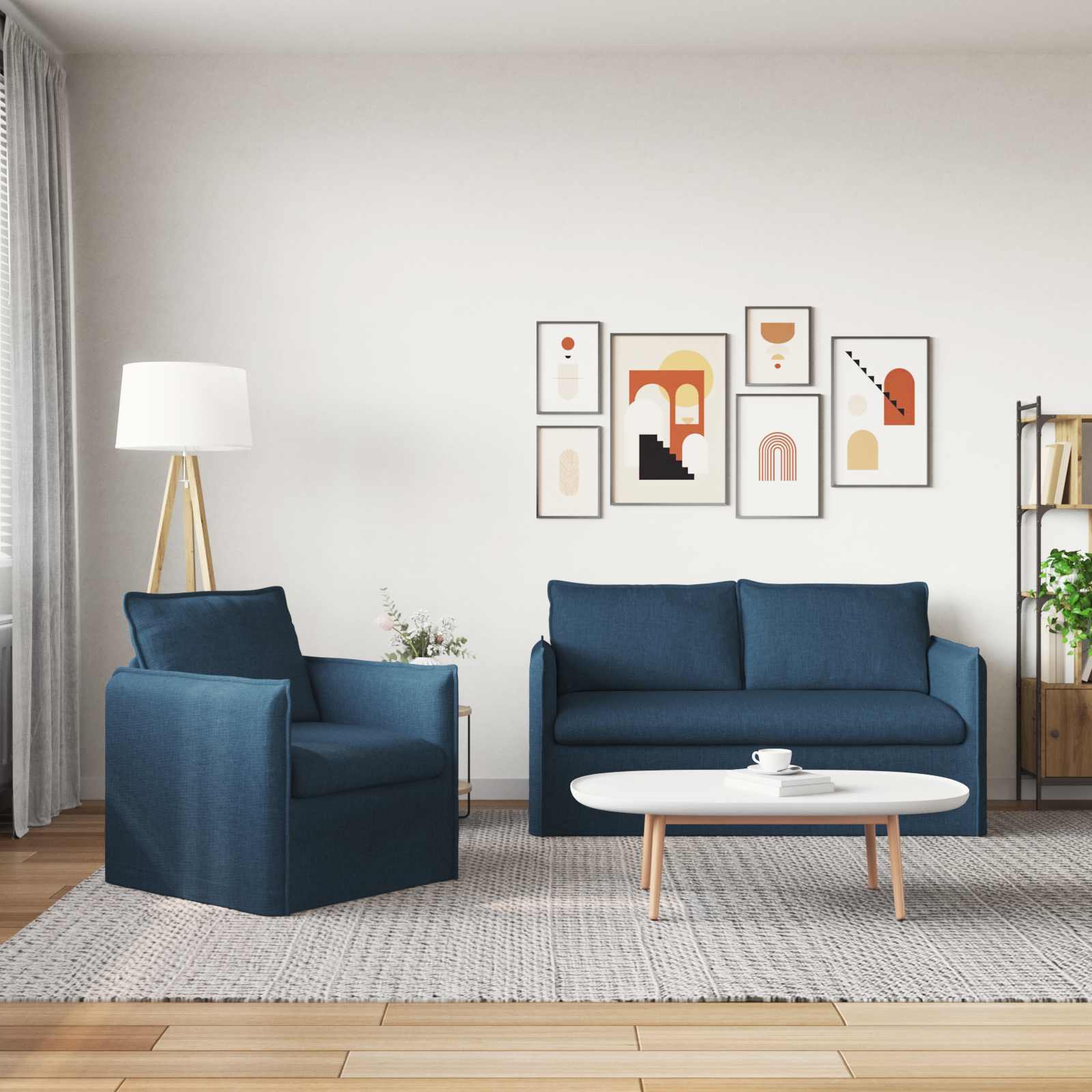 Καναπές 2 pcs Μπλε 196 x 82 x 85 εκ ύφασμα - Pakobazaar