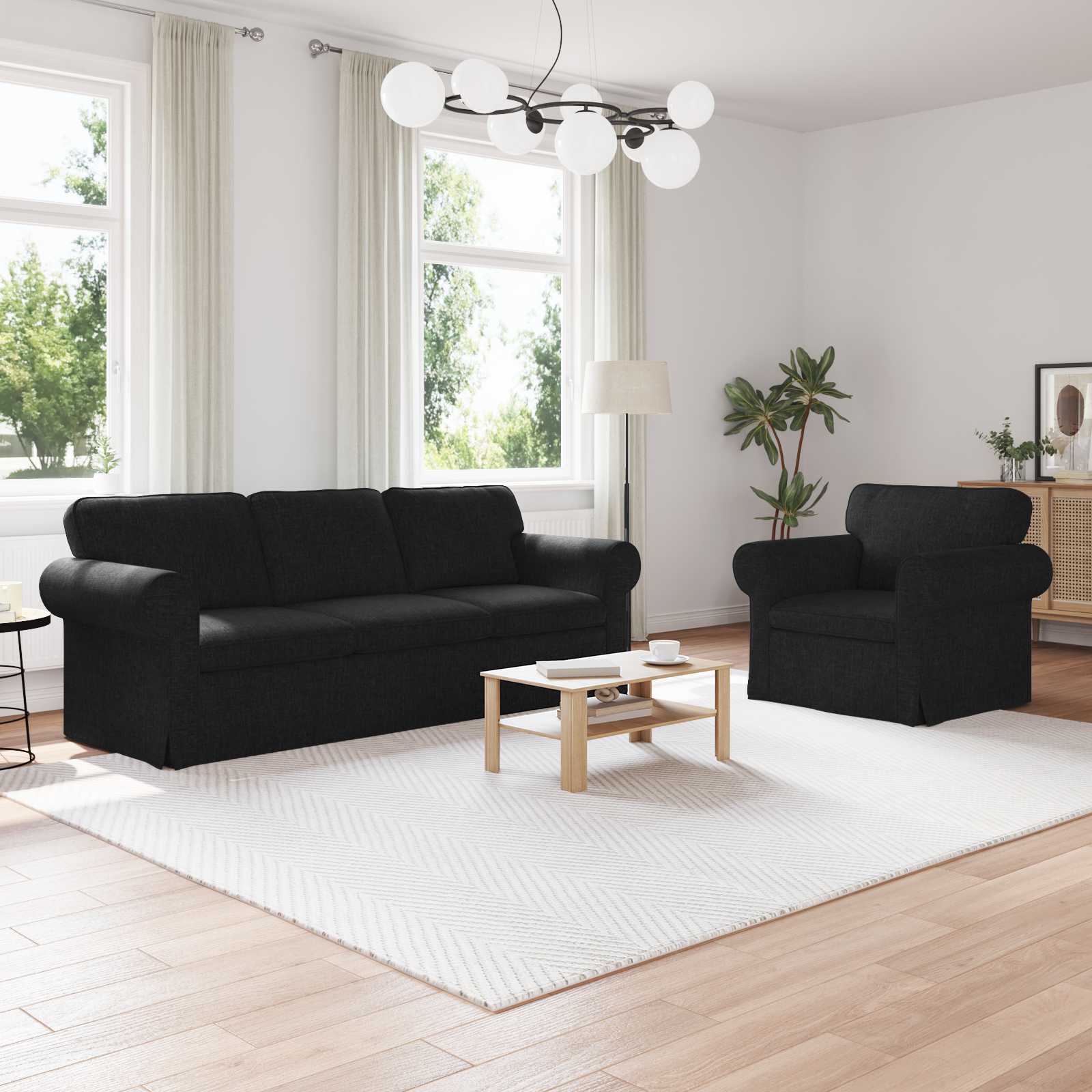 Καναπές 2 pcs Μαύρο 215 x 82 x 80 εκ ύφασμα - Pakobazaar