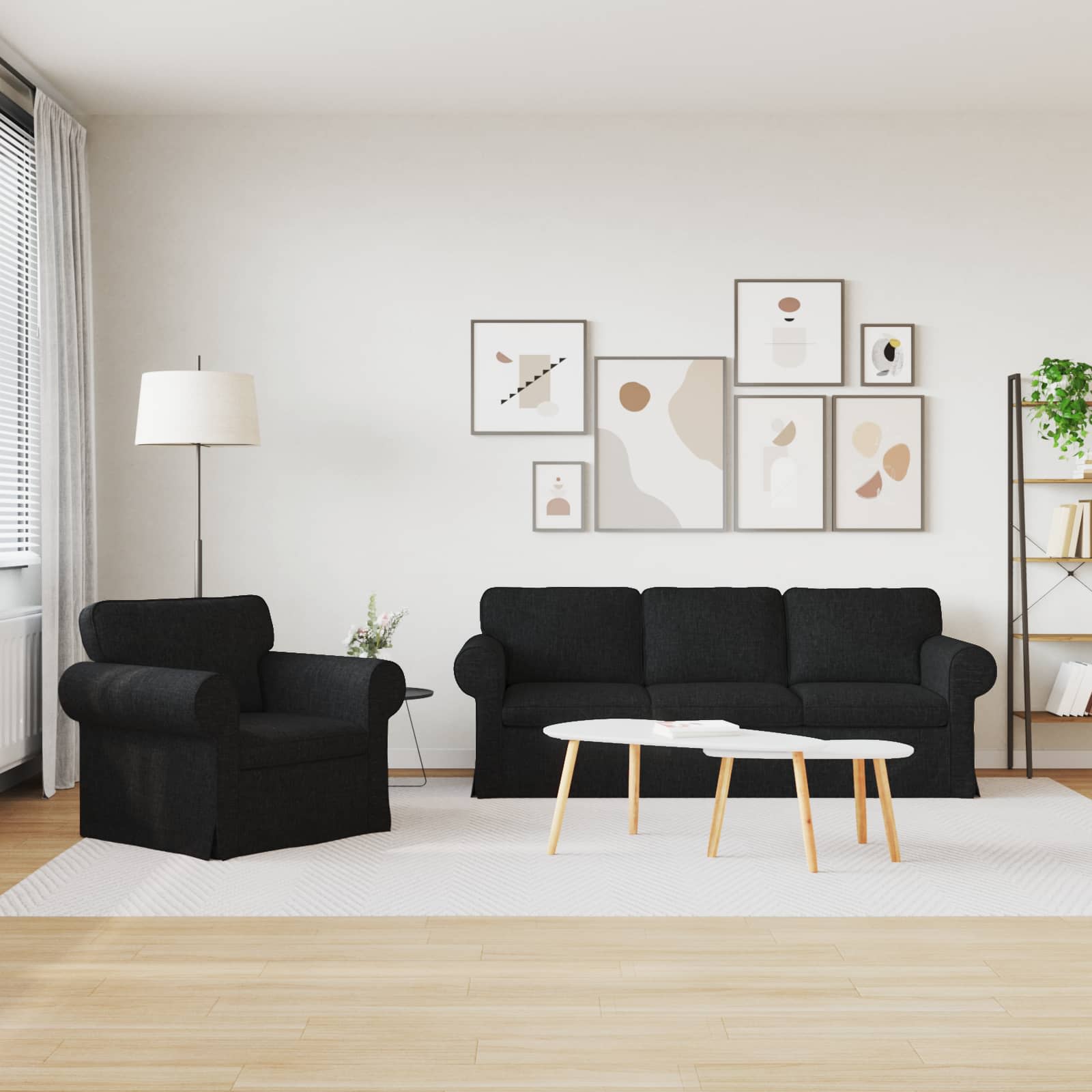 Καναπές 2 pcs Μαύρο 215 x 82 x 80 εκ ύφασμα - Pakobazaar