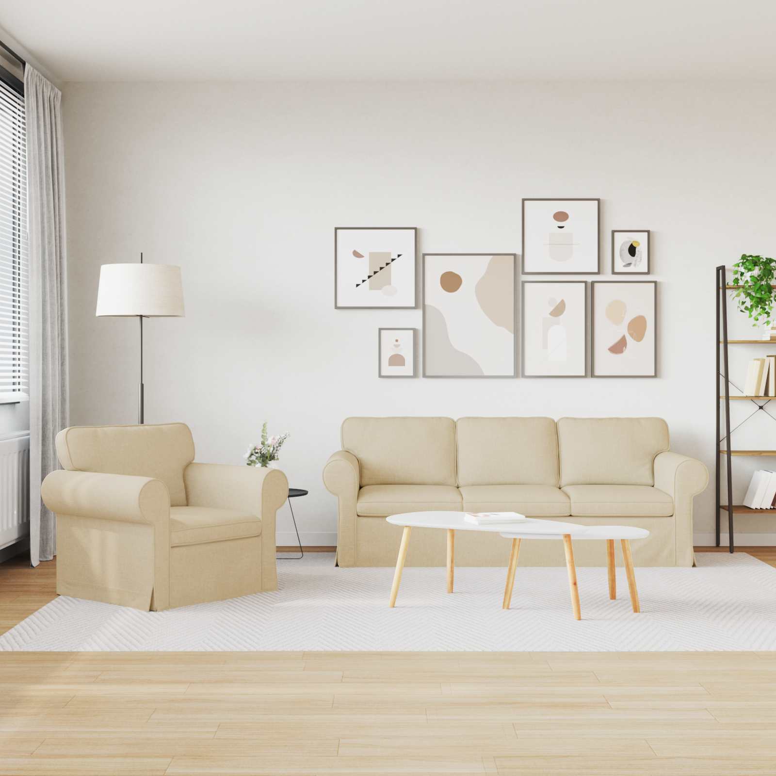 Καναπές 2 pcs Κρεμ 215 x 82 x 80 εκ ύφασμα - Pakobazaar