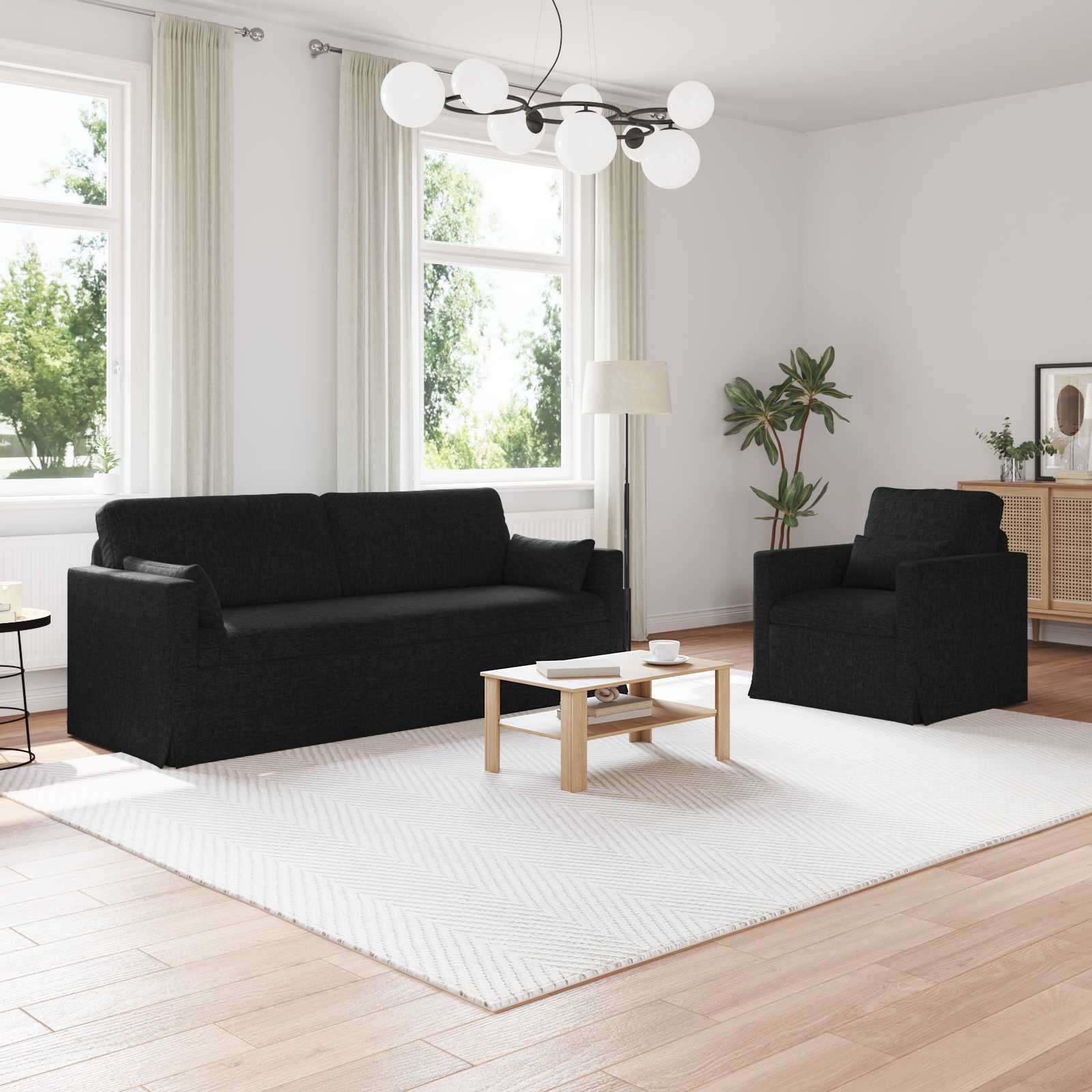 Καναπές 2 pcs Μαύρο 198 x 78 x 80 εκ ύφασμα - Pakobazaar