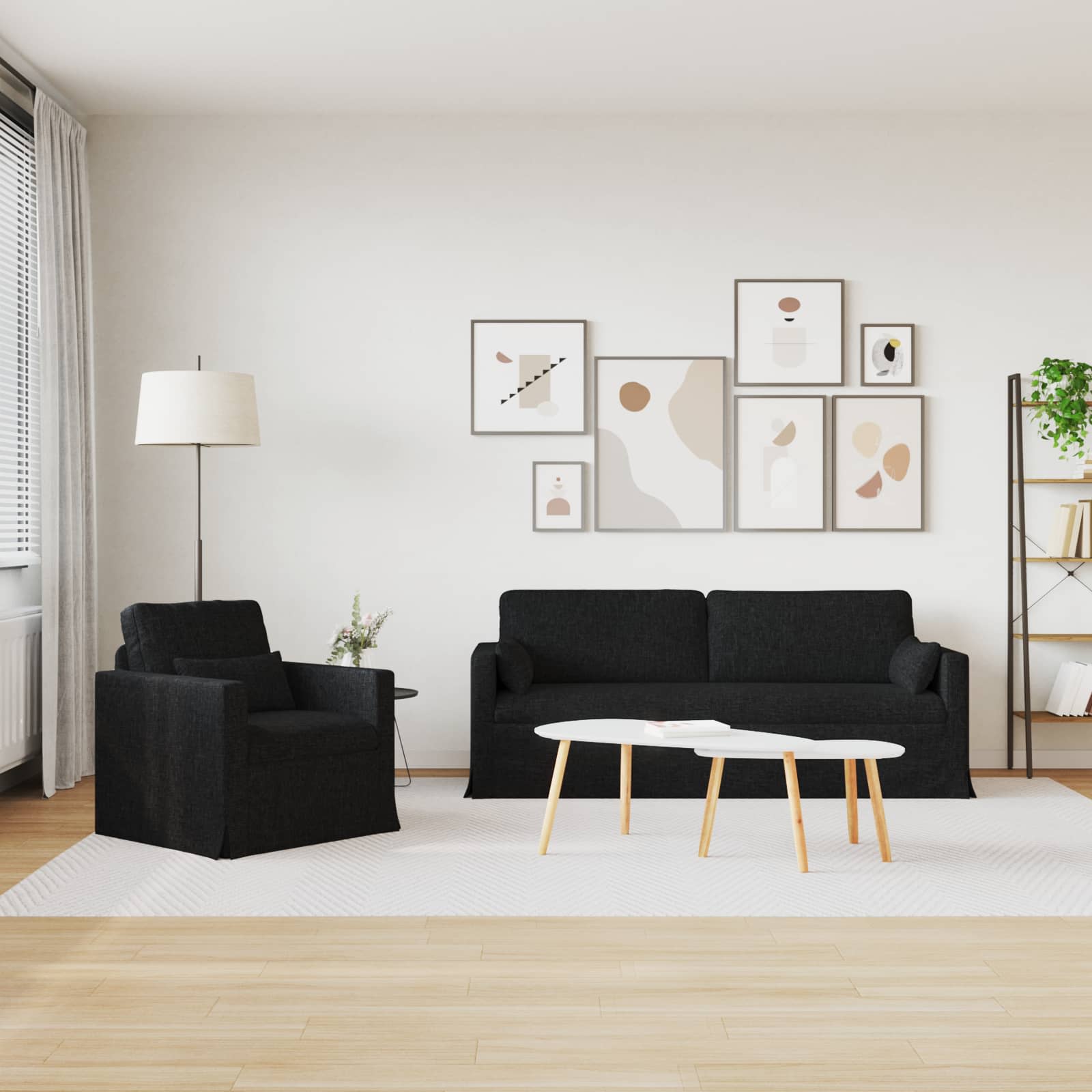 Καναπές 2 pcs Μαύρο 198 x 78 x 80 εκ ύφασμα - Pakobazaar