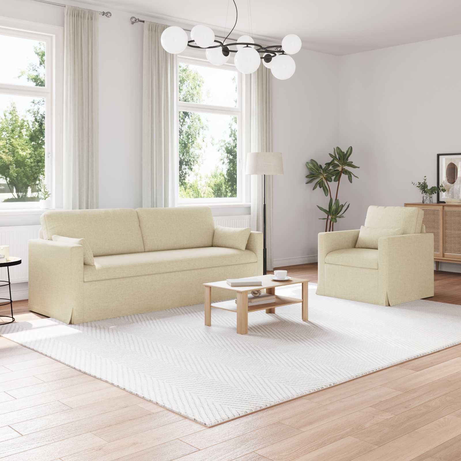 Καναπές 2 pcs Κρεμ 198 x 78 x 80 εκ ύφασμα - Pakobazaar