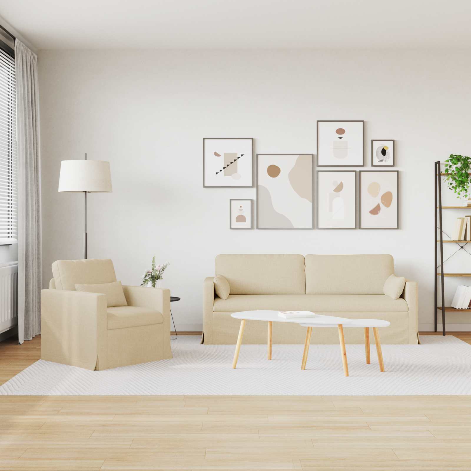 Καναπές 2 pcs Κρεμ 198 x 78 x 80 εκ ύφασμα - Pakobazaar