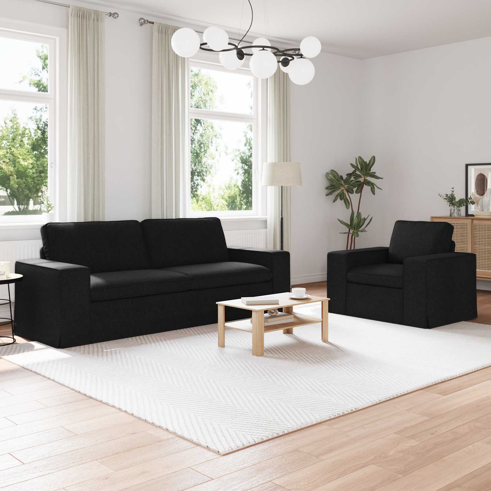 Καναπές 2 pcs Μαύρο 182 x 80 x 82 εκ ύφασμα - Pakobazaar